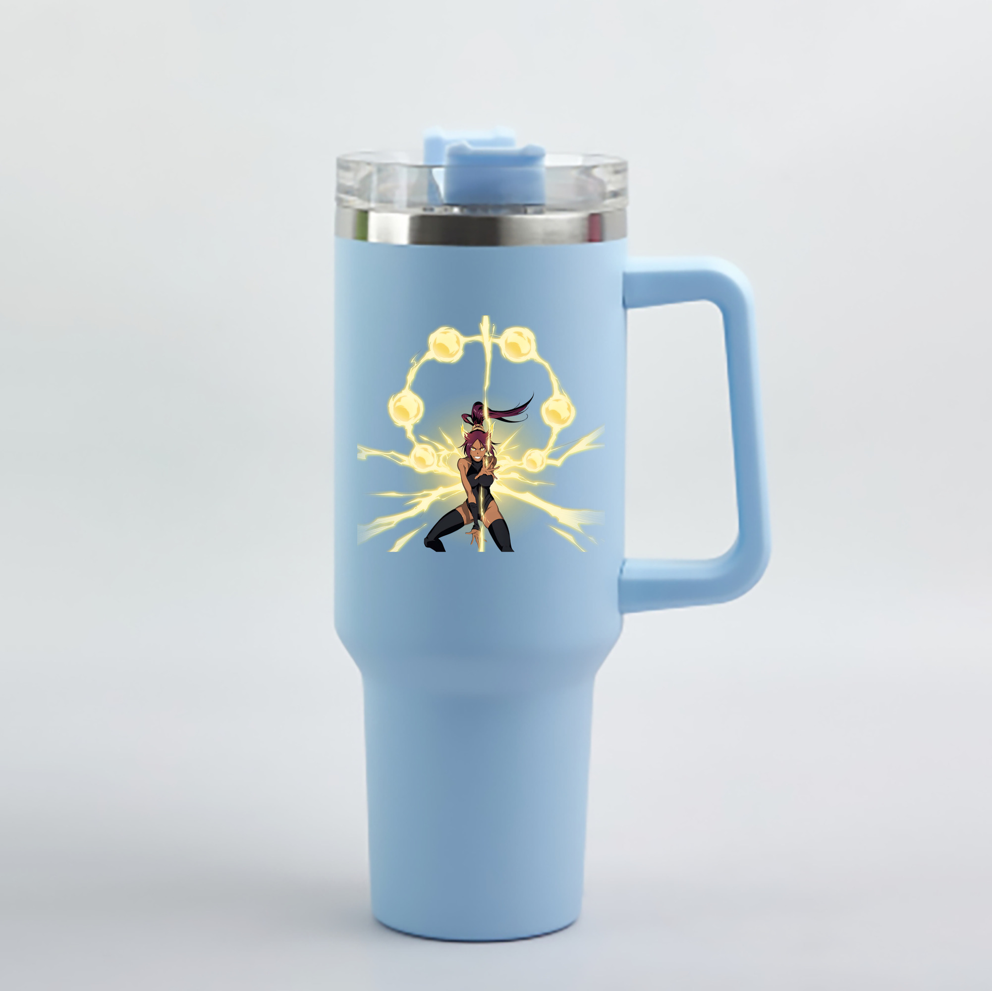 （画像用） ブリーチ 四楓院 夜一（しほういん よるいち） BLEACH Shihouin Yoruichi 1200mL車用タンブラー - クリスタルステッカー（プラスチックストロー付き）
