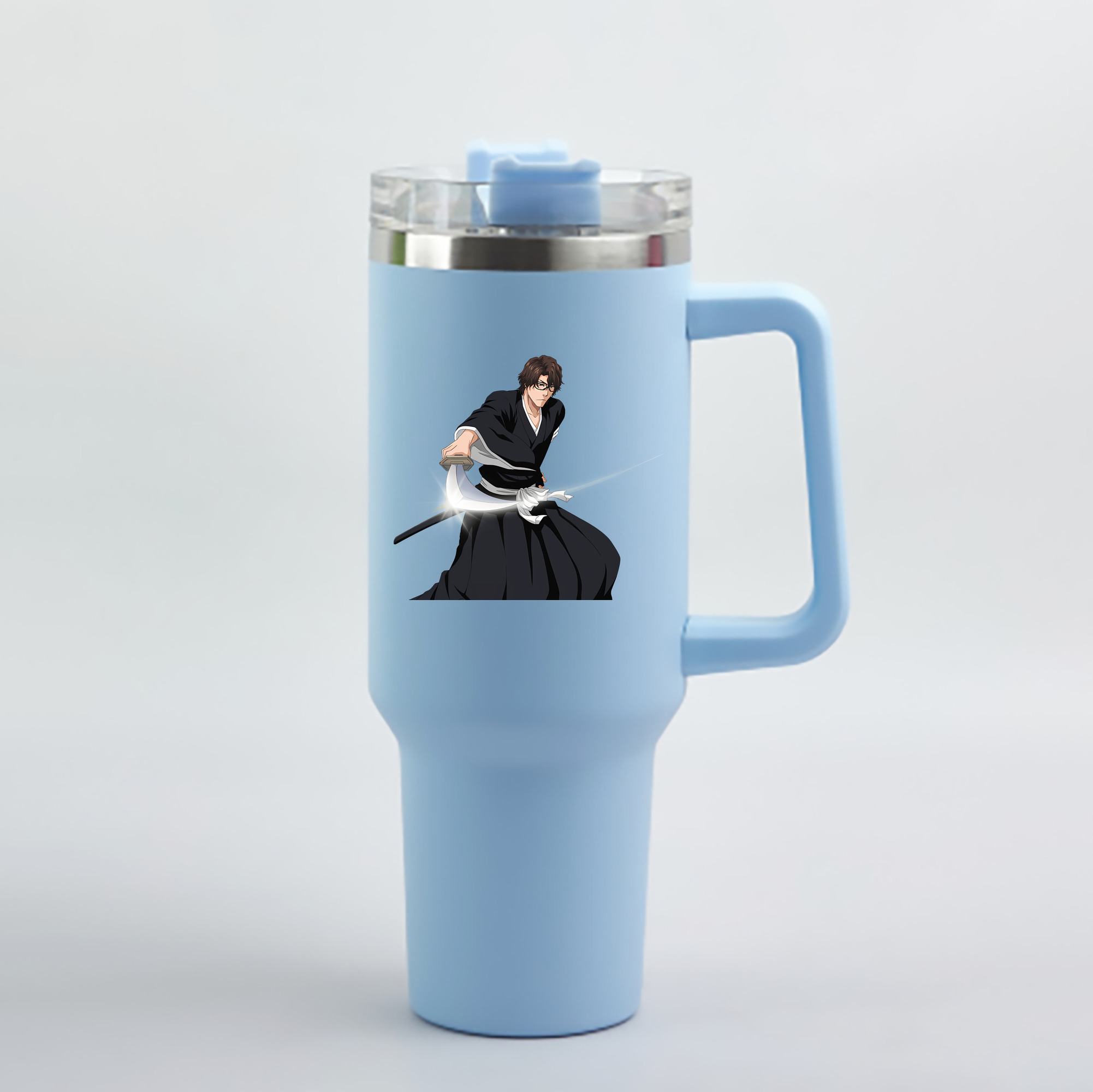 （画像用） ブリーチ 藍染 惣右介（あいぜん そうすけ） BLEACH Aizen Sousuke 1200mL車用タンブラー - クリスタルステッカー（プラスチックストロー付き）