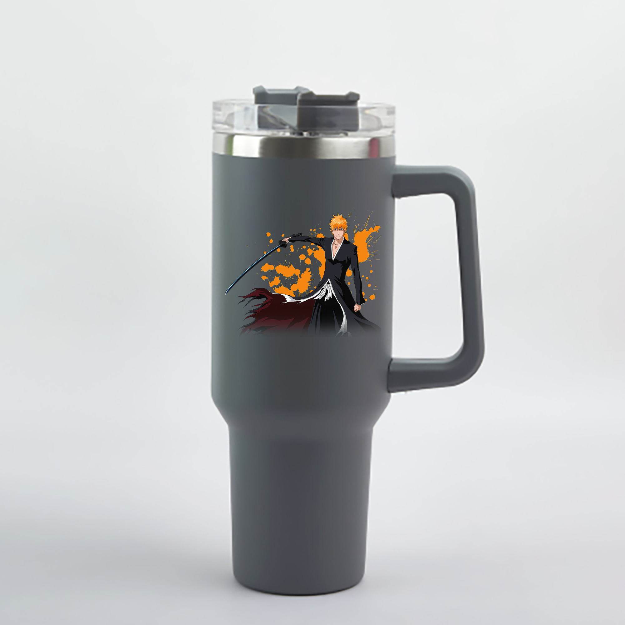 （画像用） ブリーチ 黒崎一護（くろさき いちご）BLEACH Kurosaki Ichigo 1200mL車用タンブラー - クリスタルステッカー（プラスチックストロー付き）