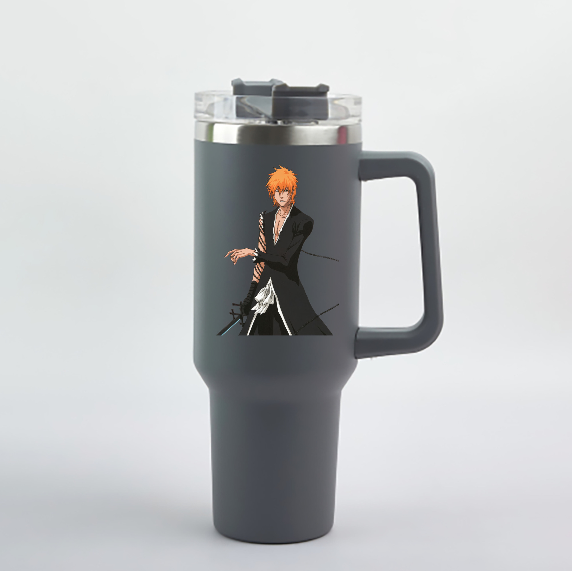 （画像用） ブリーチ 黒崎一護（くろさき いちご）BLEACH Kurosaki Ichigo 1200mL車用タンブラー - クリスタルステッカー（プラスチックストロー付き）