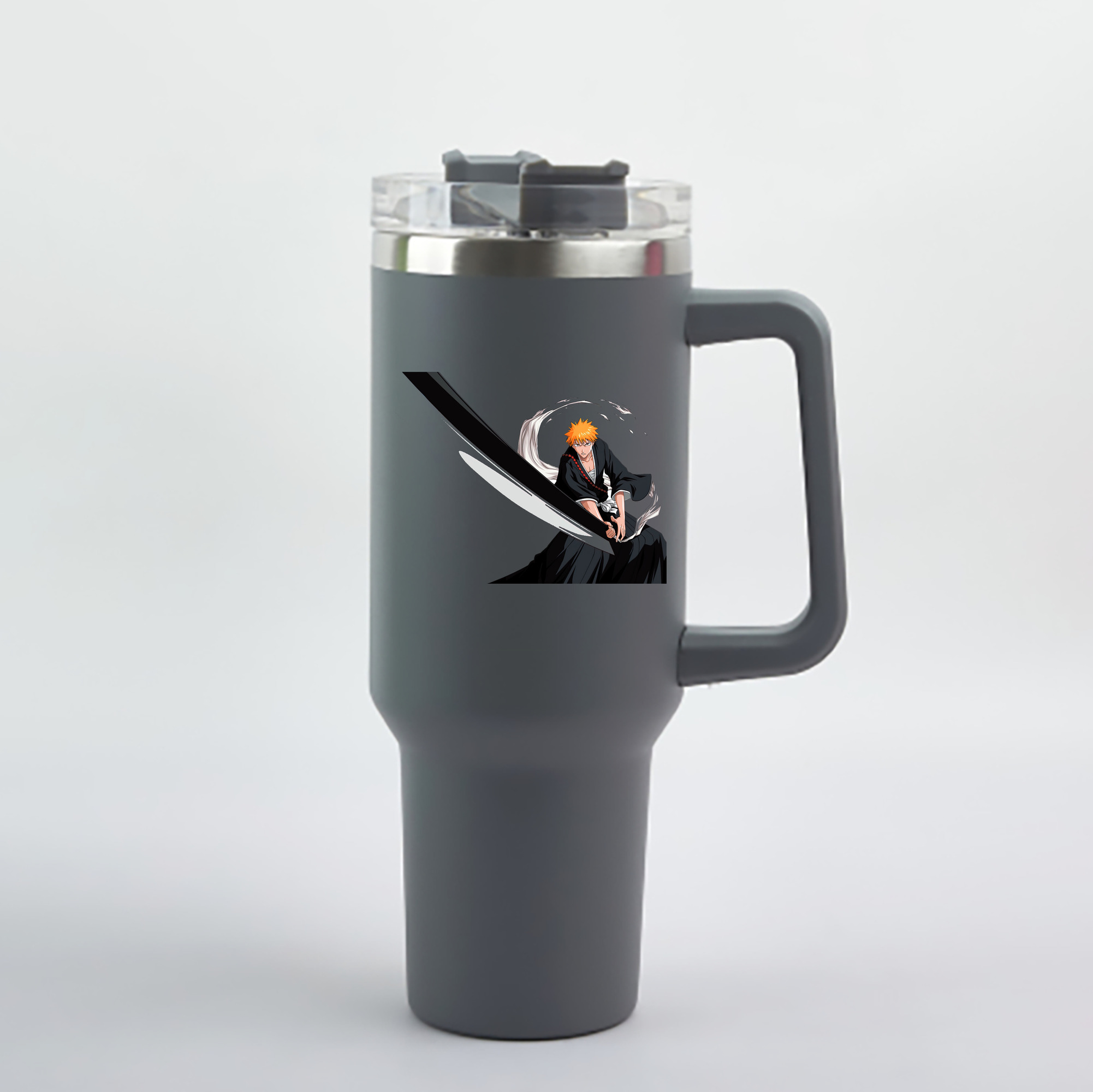 （画像用） ブリーチ 黒崎一護（くろさき いちご）BLEACH Kurosaki Ichigo 1200mL車用タンブラー - クリスタルステッカー（プラスチックストロー付き）