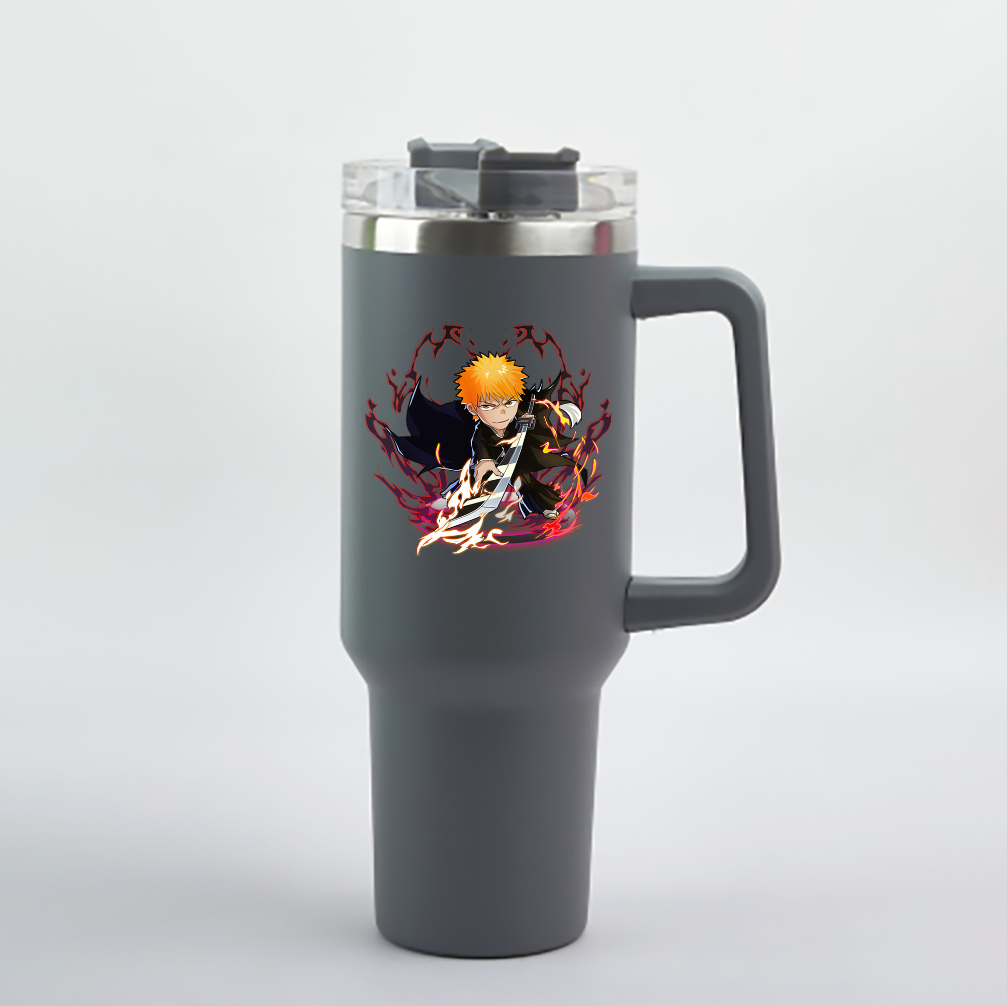 （画像用） ブリーチ 黒崎一護（くろさき いちご）BLEACH Kurosaki Ichigo 1200mL車用タンブラー - クリスタルステッカー（プラスチックストロー付き）