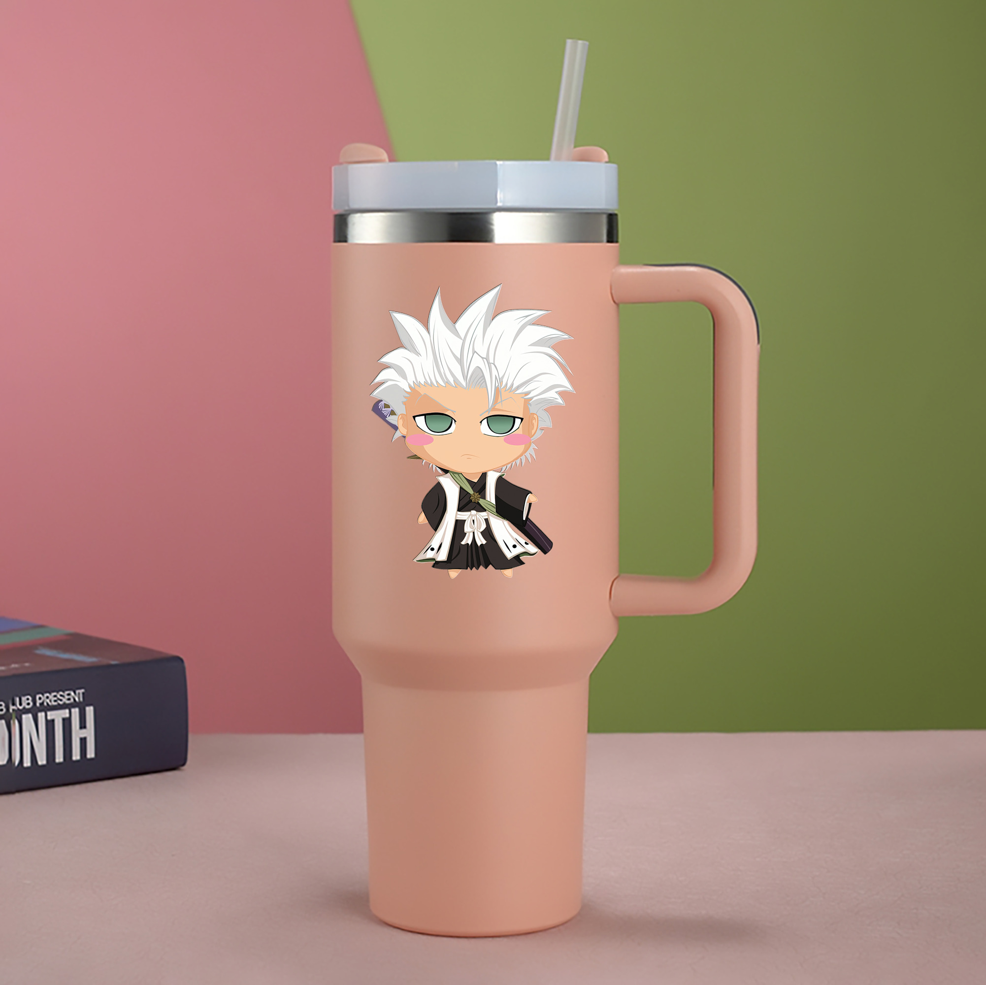 （画像用） ブリーチ 日番谷冬獅郎（ひつがや とうしろう） BLEACH Hitsugaya Toushirou 1200mL車用タンブラー - クリスタルステッカー（プラスチックストロー付き）