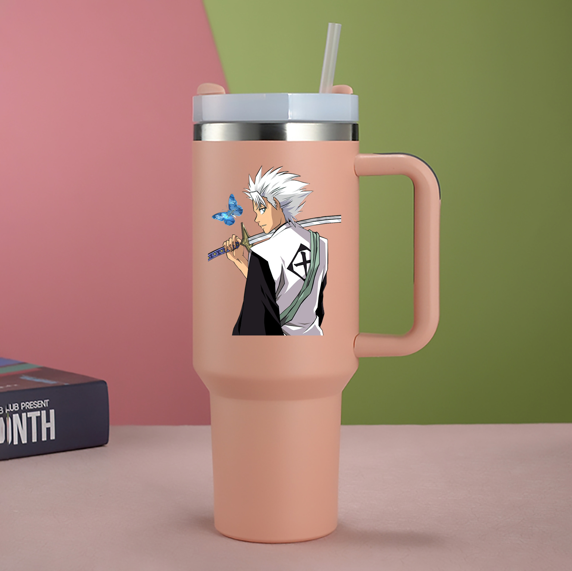 （画像用） ブリーチ 日番谷冬獅郎（ひつがや とうしろう） BLEACH Hitsugaya Toushirou 1200mL車用タンブラー - クリスタルステッカー（プラスチックストロー付き）