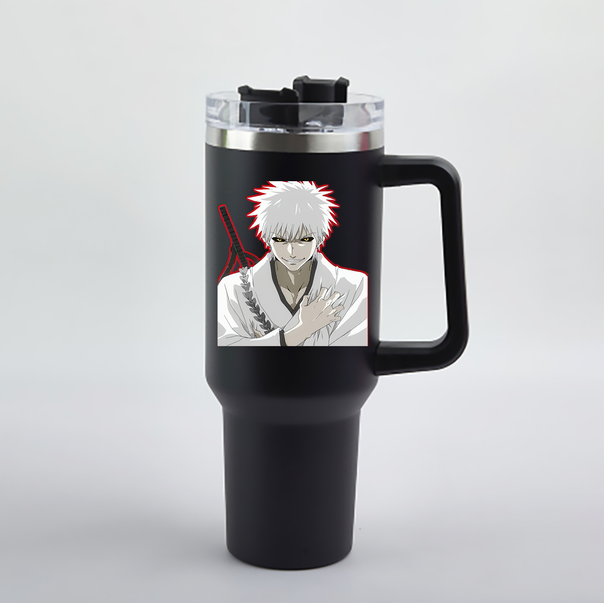 （画像用） ブリーチ 黒崎一護（くろさき いちご）BLEACH Kurosaki Ichigo 1200mL車用タンブラー - クリスタルステッカー（プラスチックストロー付き）
