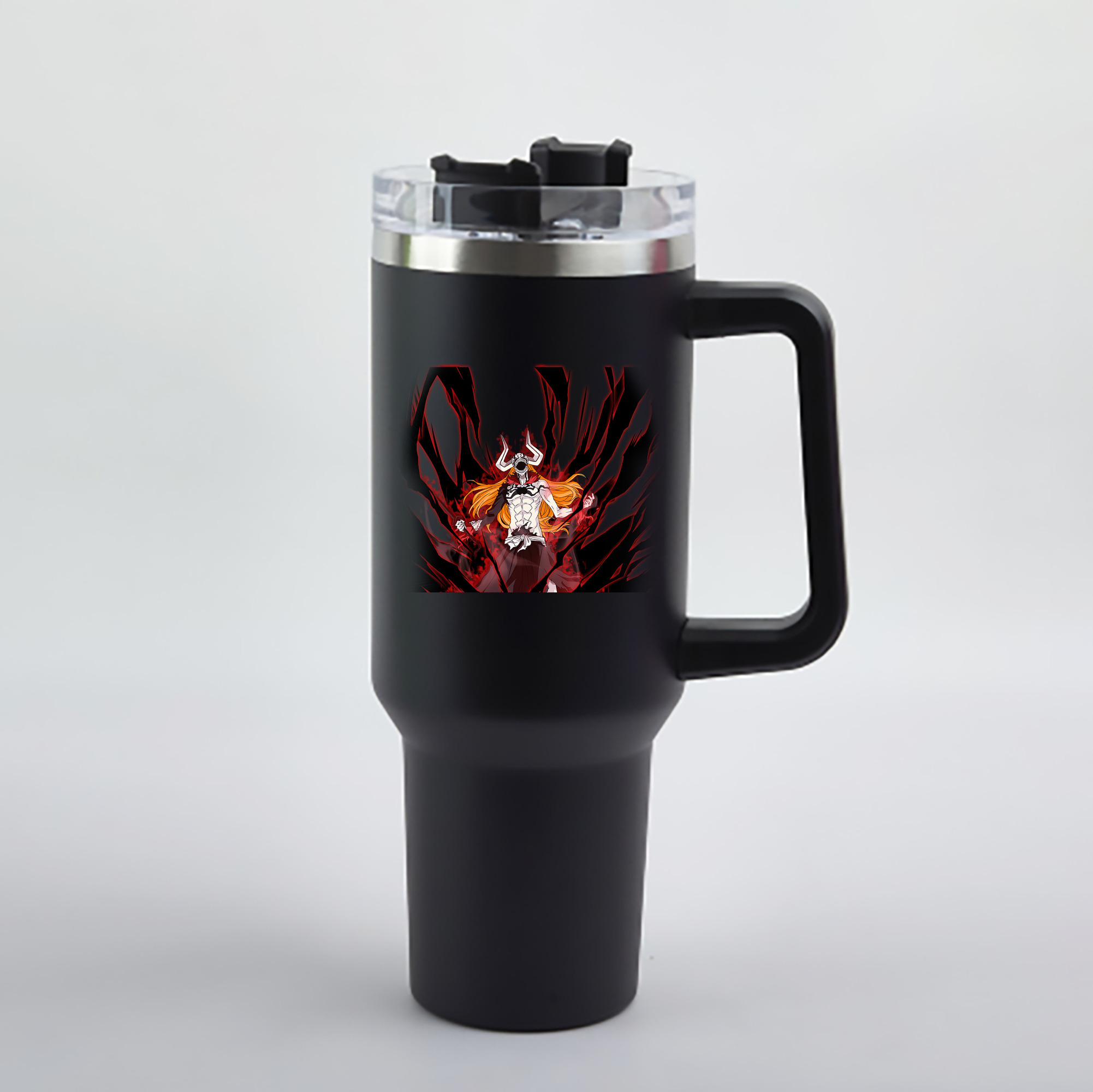 （画像用） ブリーチ 黒崎一護（くろさき いちご）BLEACH Kurosaki Ichigo 1200mL車用タンブラー - クリスタルステッカー（プラスチックストロー付き）