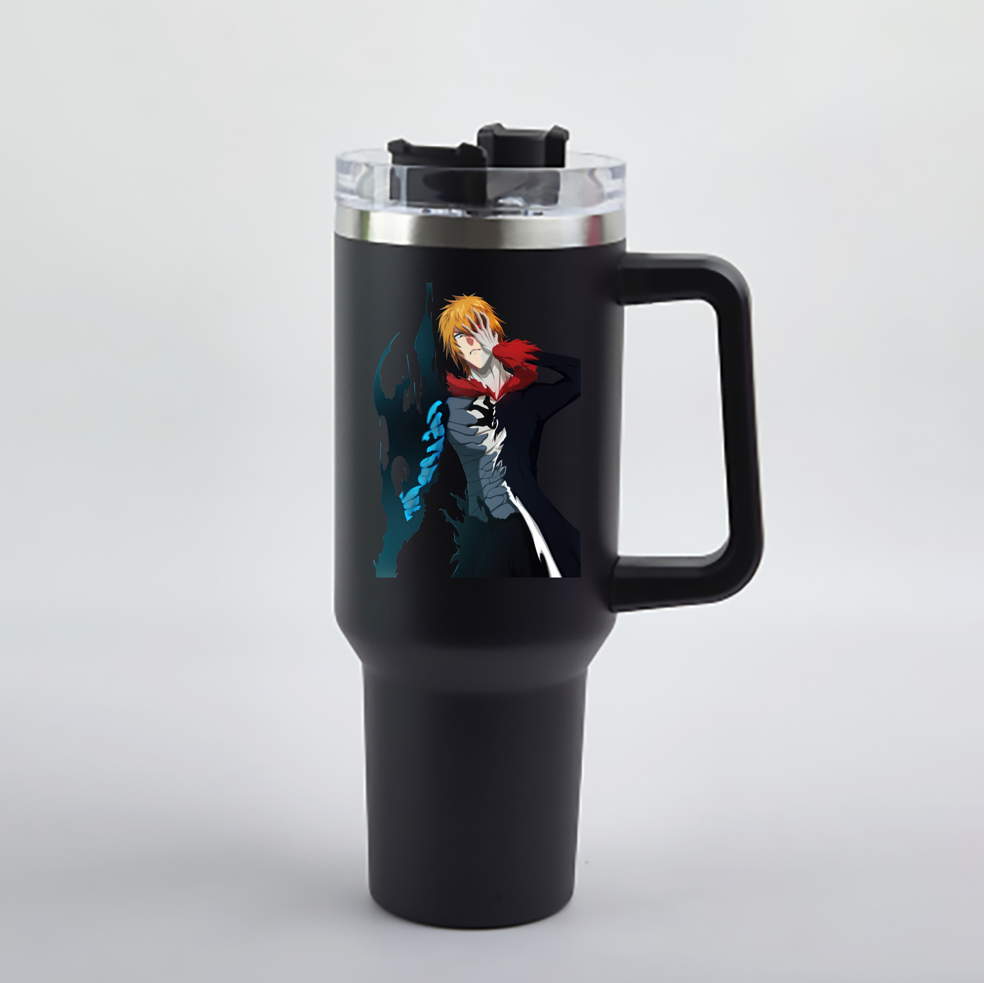 （画像用） ブリーチ 黒崎一護（くろさき いちご）BLEACH Kurosaki Ichigo 1200mL車用タンブラー - クリスタルステッカー（プラスチックストロー付き）
