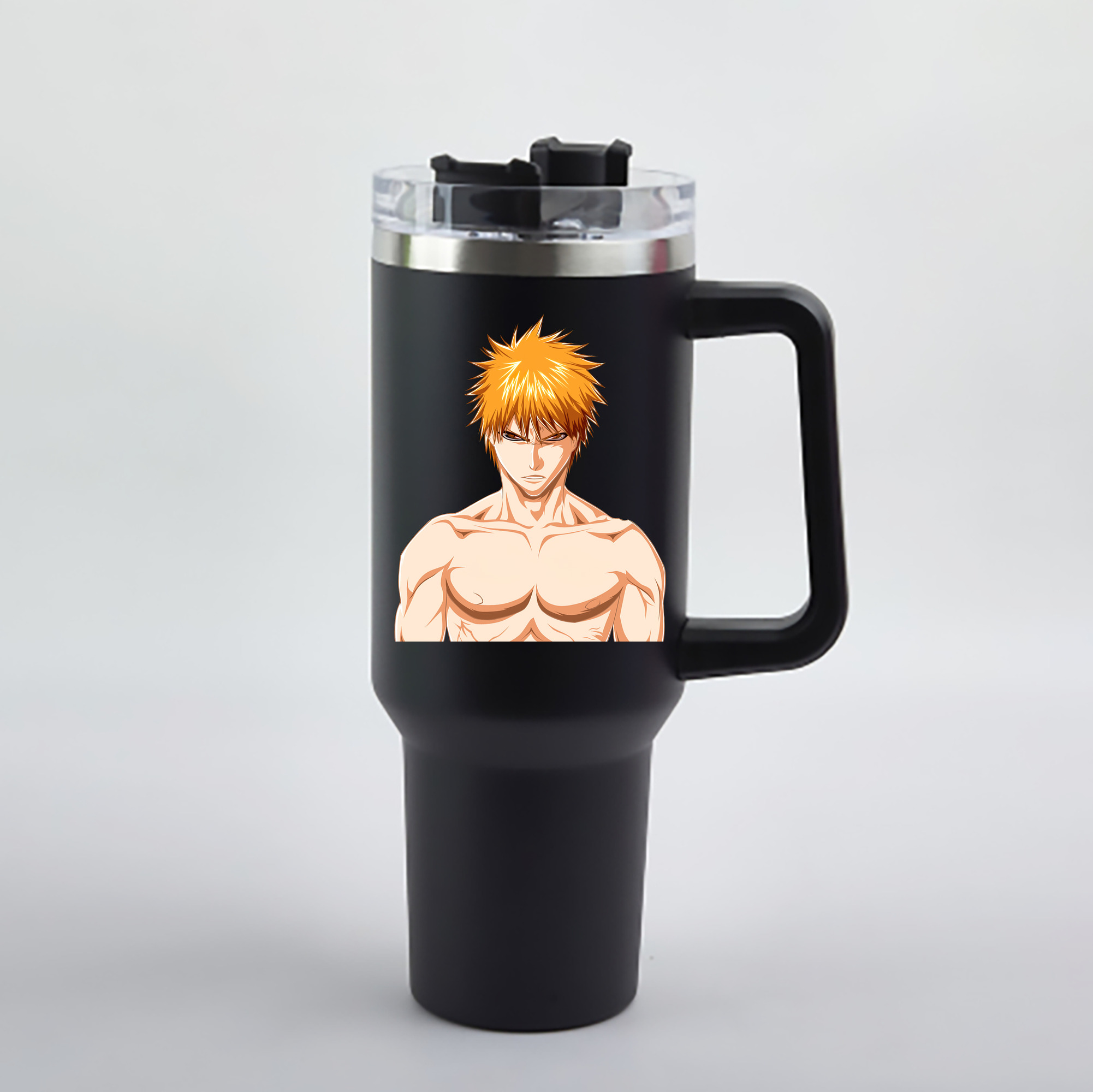 （画像用） ブリーチ 黒崎一護（くろさき いちご）BLEACH Kurosaki Ichigo 1200mL車用タンブラー - クリスタルステッカー（プラスチックストロー付き）