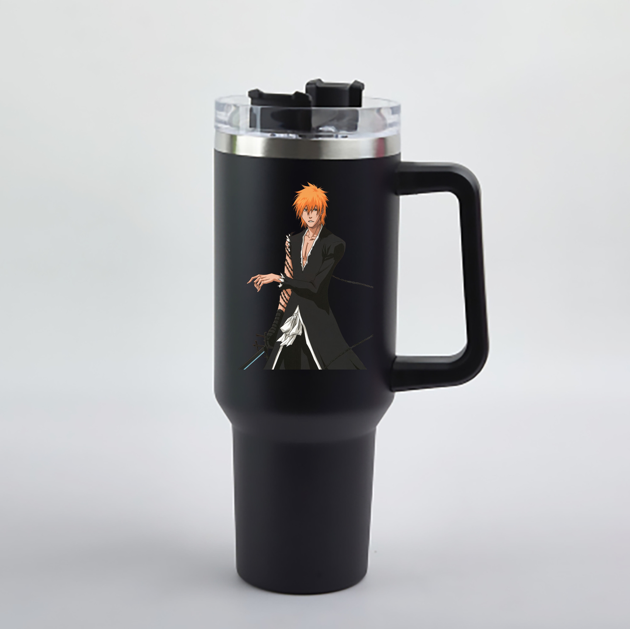 （画像用） ブリーチ 黒崎一護（くろさき いちご）BLEACH Kurosaki Ichigo 1200mL車用タンブラー - クリスタルステッカー（プラスチックストロー付き）