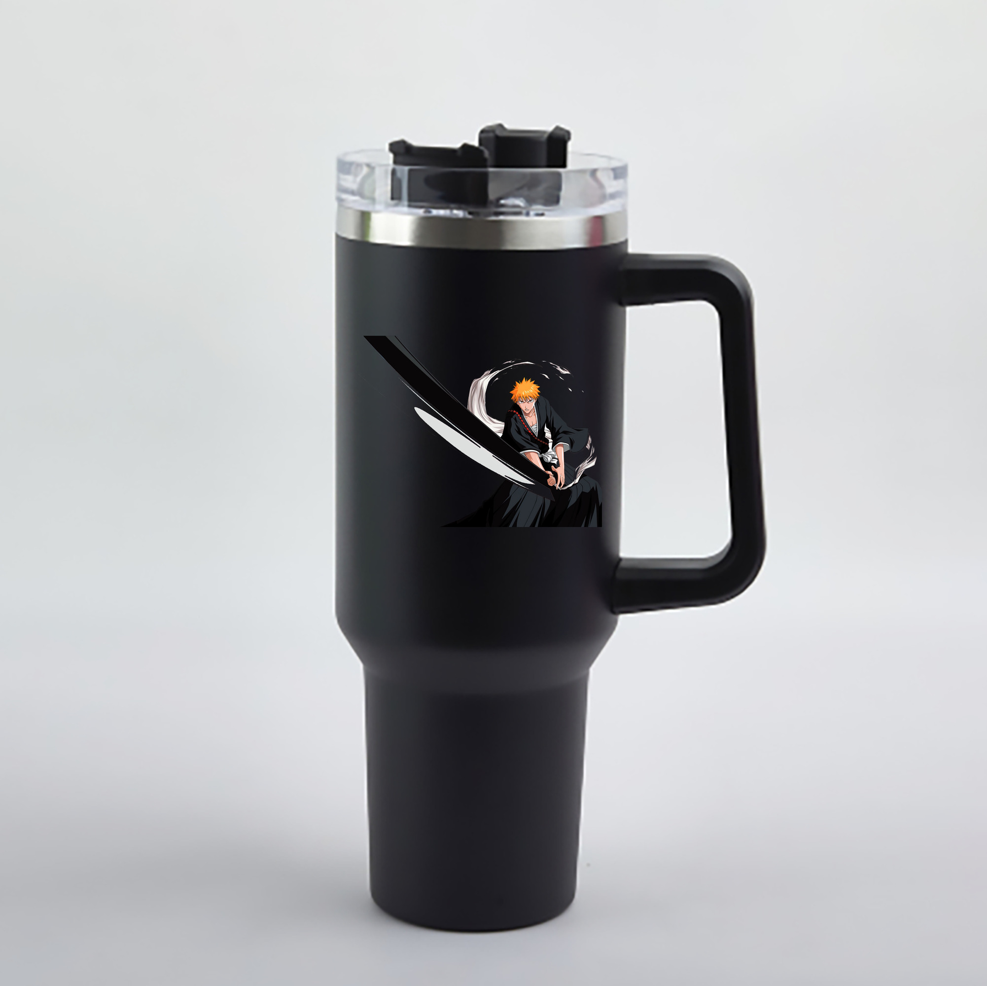 （画像用） ブリーチ 黒崎一護（くろさき いちご）BLEACH Kurosaki Ichigo 1200mL車用タンブラー - クリスタルステッカー（プラスチックストロー付き）