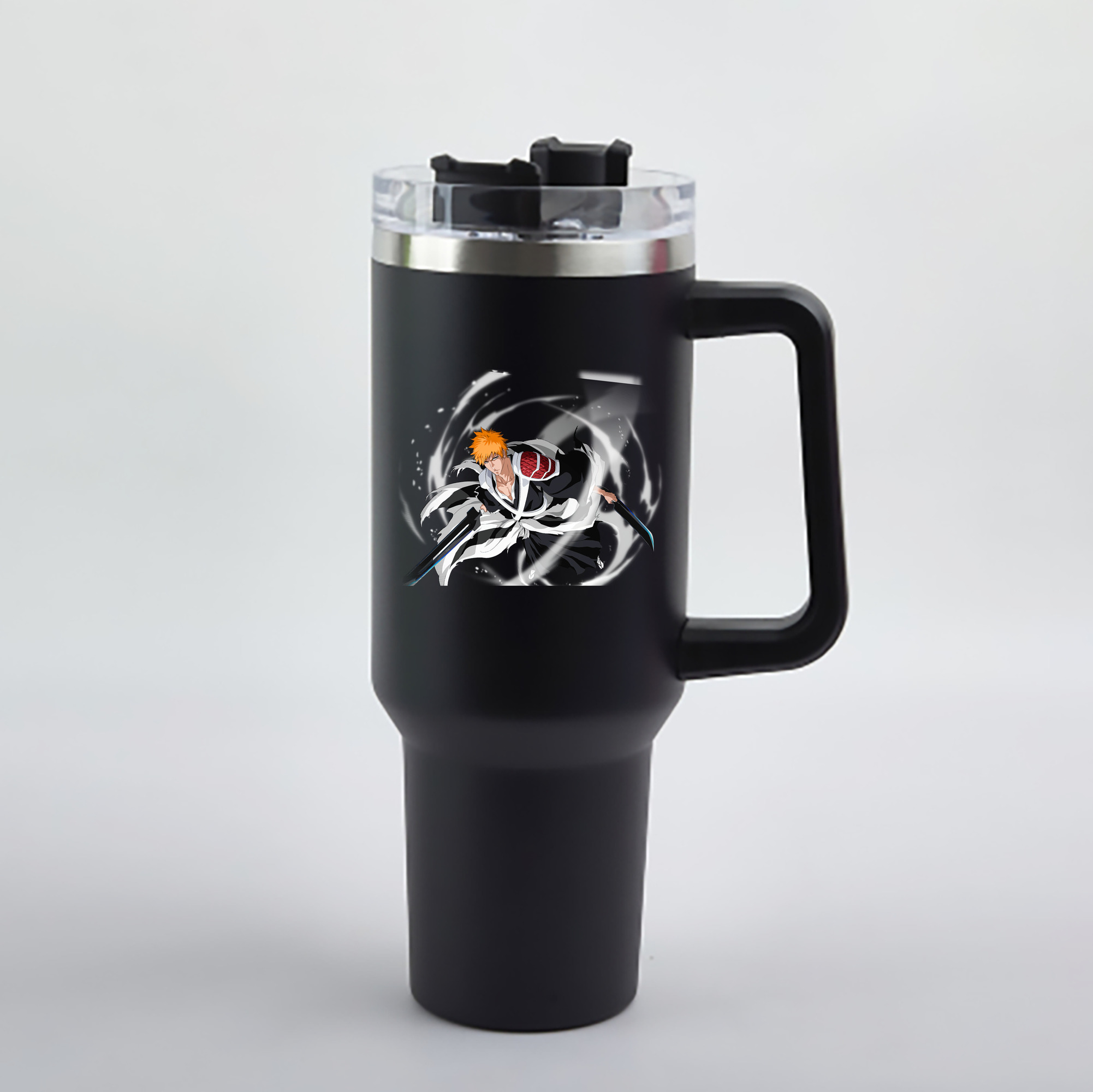（画像用） ブリーチ 黒崎一護（くろさき いちご）BLEACH Kurosaki Ichigo 1200mL車用タンブラー - クリスタルステッカー（プラスチックストロー付き）