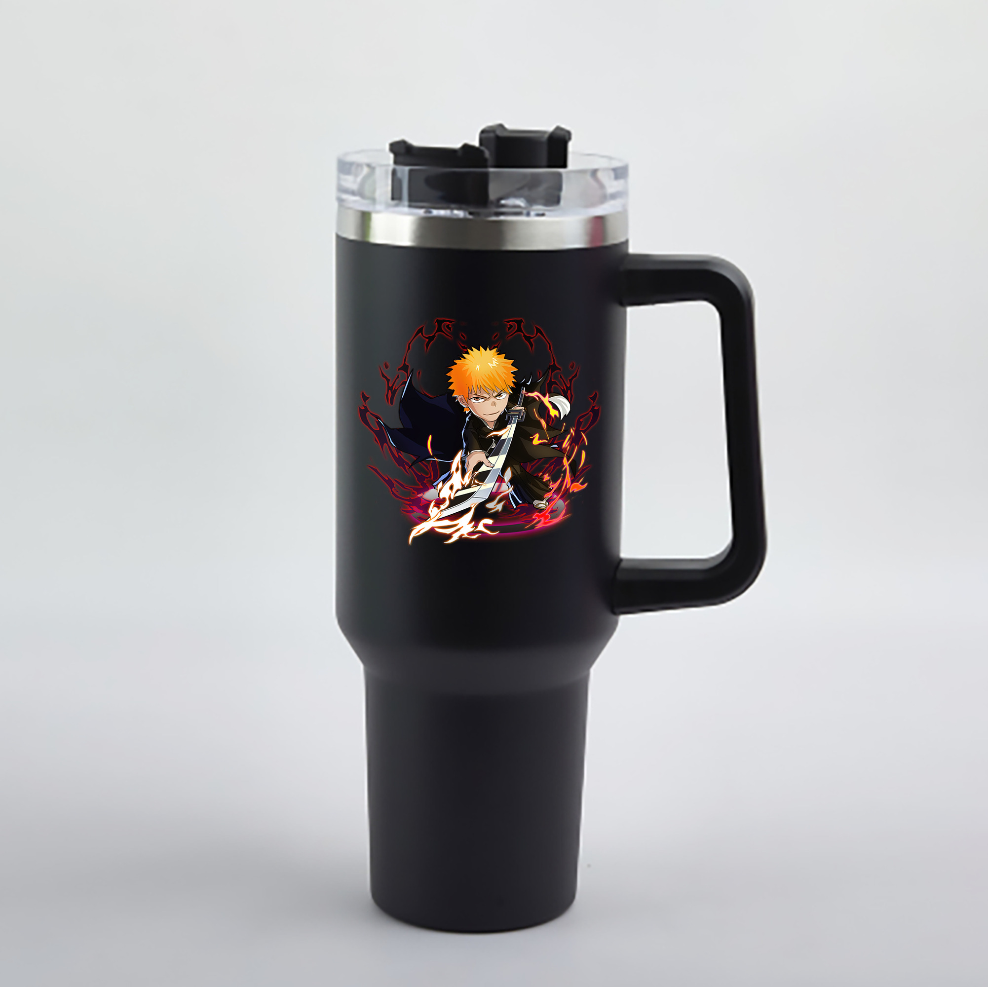 （画像用） ブリーチ 黒崎一護（くろさき いちご）BLEACH Kurosaki Ichigo 1200mL車用タンブラー - クリスタルステッカー（プラスチックストロー付き）