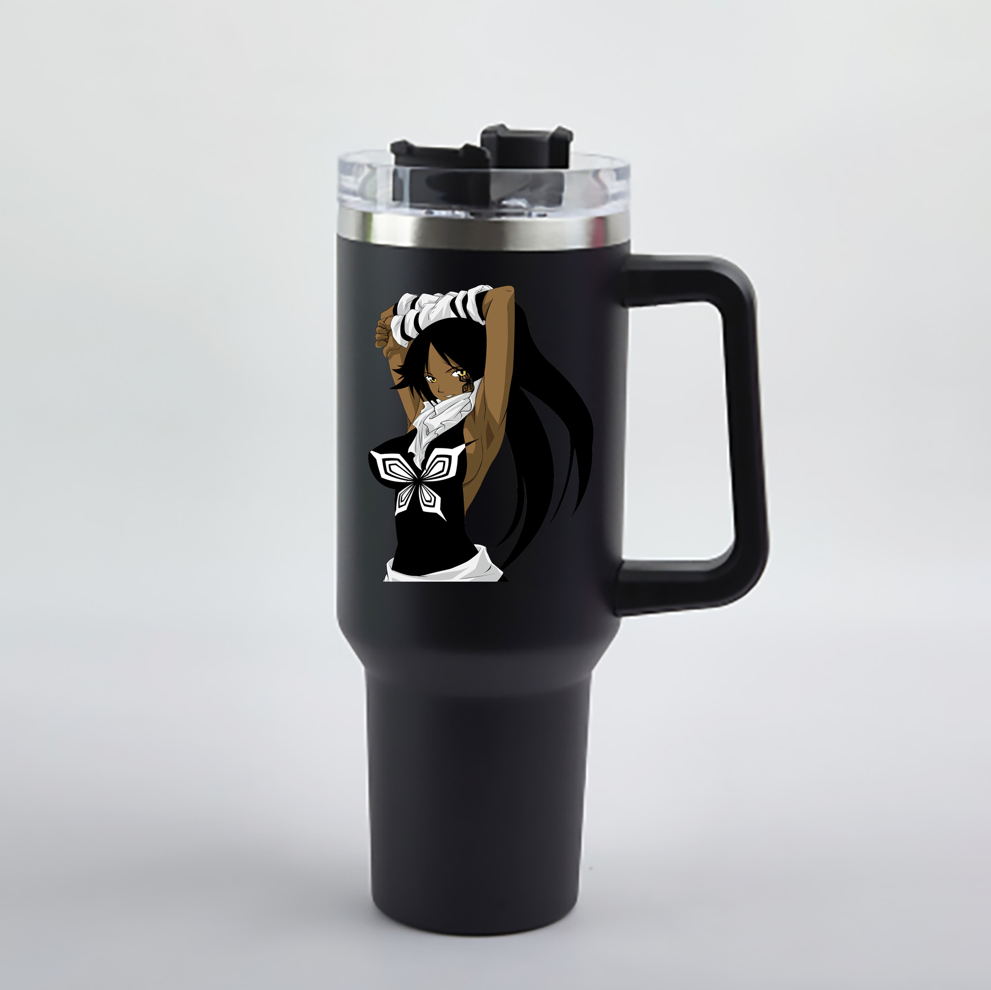 （画像用） ブリーチ 四楓院 夜一（しほういん よるいち） BLEACH Shihouin Yoruichi 1200mL車用タンブラー - クリスタルステッカー（プラスチックストロー付き）