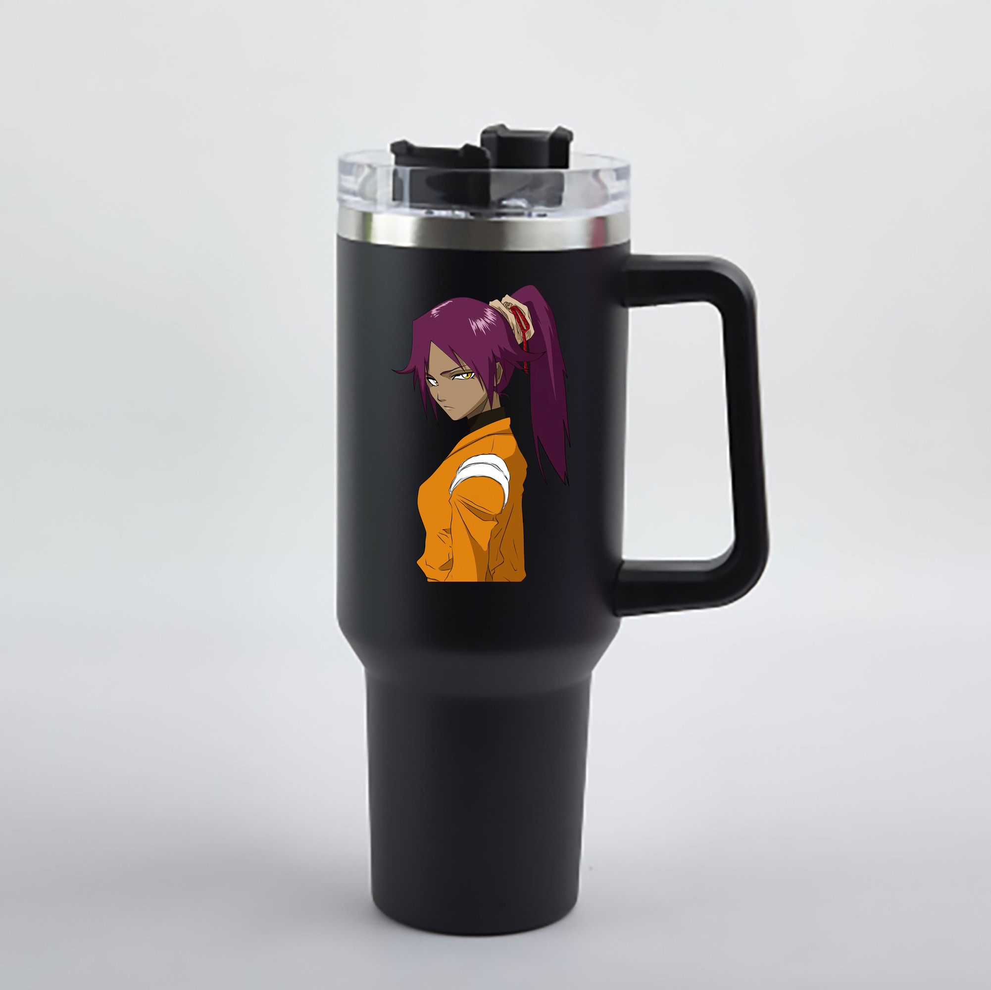 （画像用） ブリーチ 四楓院 夜一（しほういん よるいち） BLEACH Shihouin Yoruichi 1200mL車用タンブラー - クリスタルステッカー（プラスチックストロー付き）