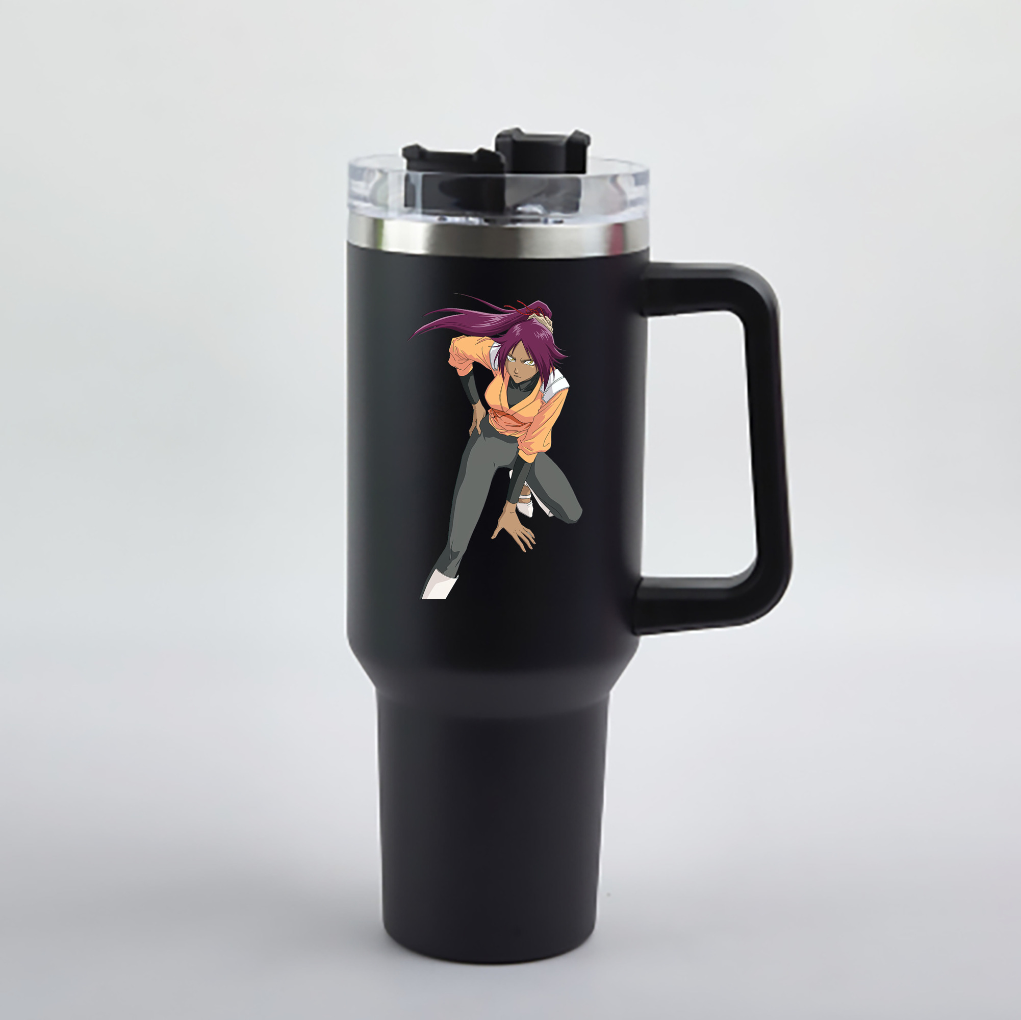 （画像用） ブリーチ 四楓院 夜一（しほういん よるいち） BLEACH Shihouin Yoruichi 1200mL車用タンブラー - クリスタルステッカー（プラスチックストロー付き）