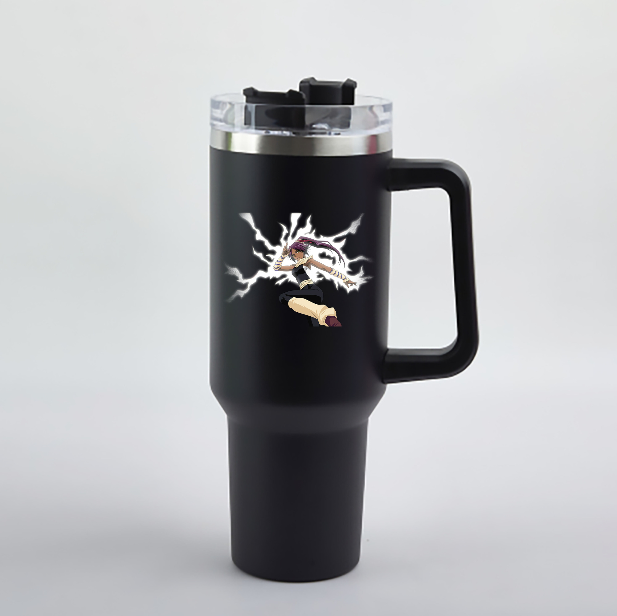 （画像用） ブリーチ 四楓院 夜一（しほういん よるいち） BLEACH Shihouin Yoruichi 1200mL車用タンブラー - クリスタルステッカー（プラスチックストロー付き）