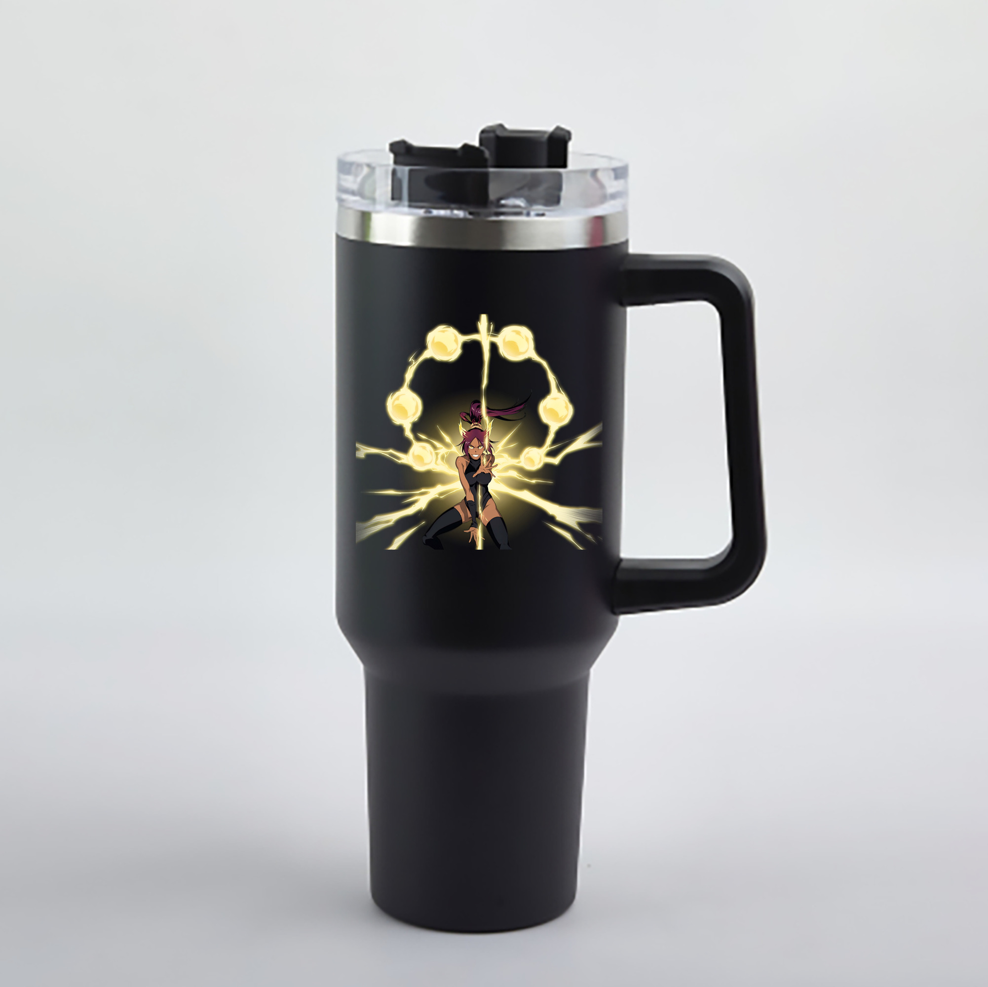 （画像用） ブリーチ 四楓院 夜一（しほういん よるいち） BLEACH Shihouin Yoruichi 1200mL車用タンブラー - クリスタルステッカー（プラスチックストロー付き）