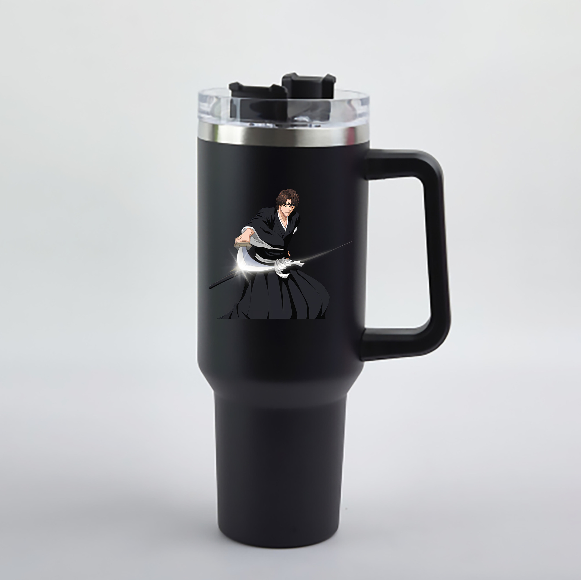 （画像用） ブリーチ 藍染 惣右介（あいぜん そうすけ） BLEACH Aizen Sousuke 1200mL車用タンブラー - クリスタルステッカー（プラスチックストロー付き）