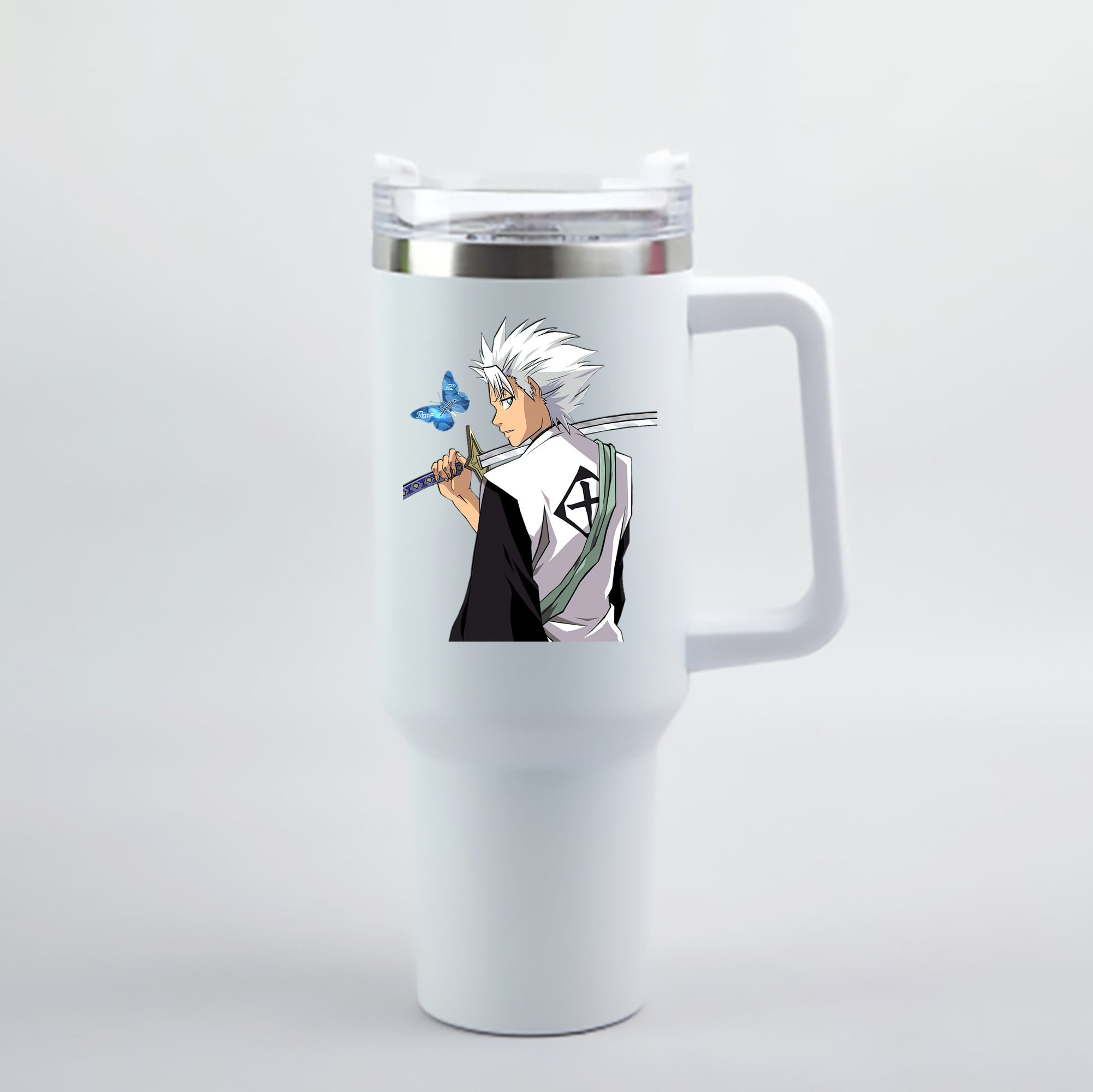 （画像用） ブリーチ 日番谷冬獅郎（ひつがや とうしろう） BLEACH Hitsugaya Toushirou 1200mL車用タンブラー - クリスタルステッカー（プラスチックストロー付き）