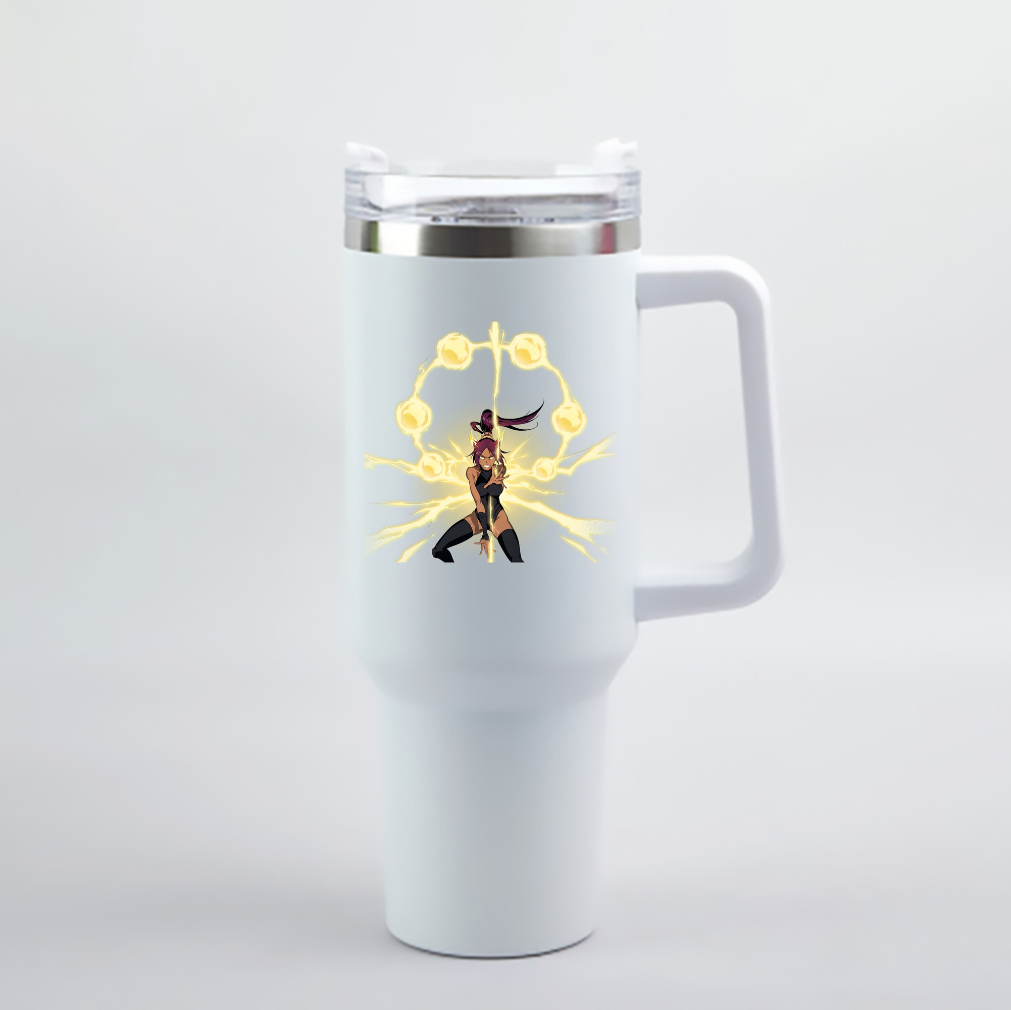 （画像用） ブリーチ 四楓院 夜一（しほういん よるいち） BLEACH Shihouin Yoruichi 1200mL車用タンブラー - クリスタルステッカー（プラスチックストロー付き）