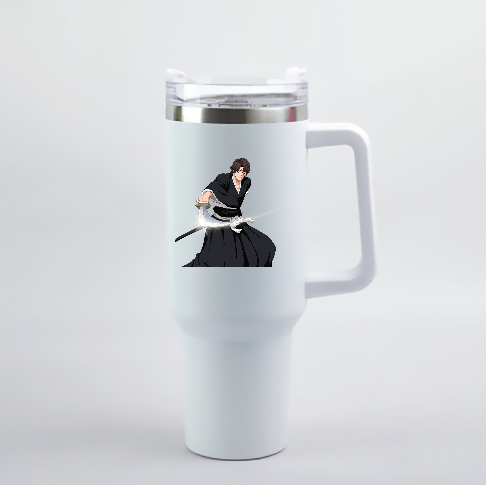 （画像用） ブリーチ 藍染 惣右介（あいぜん そうすけ） BLEACH Aizen Sousuke 1200mL車用タンブラー - クリスタルステッカー（プラスチックストロー付き）