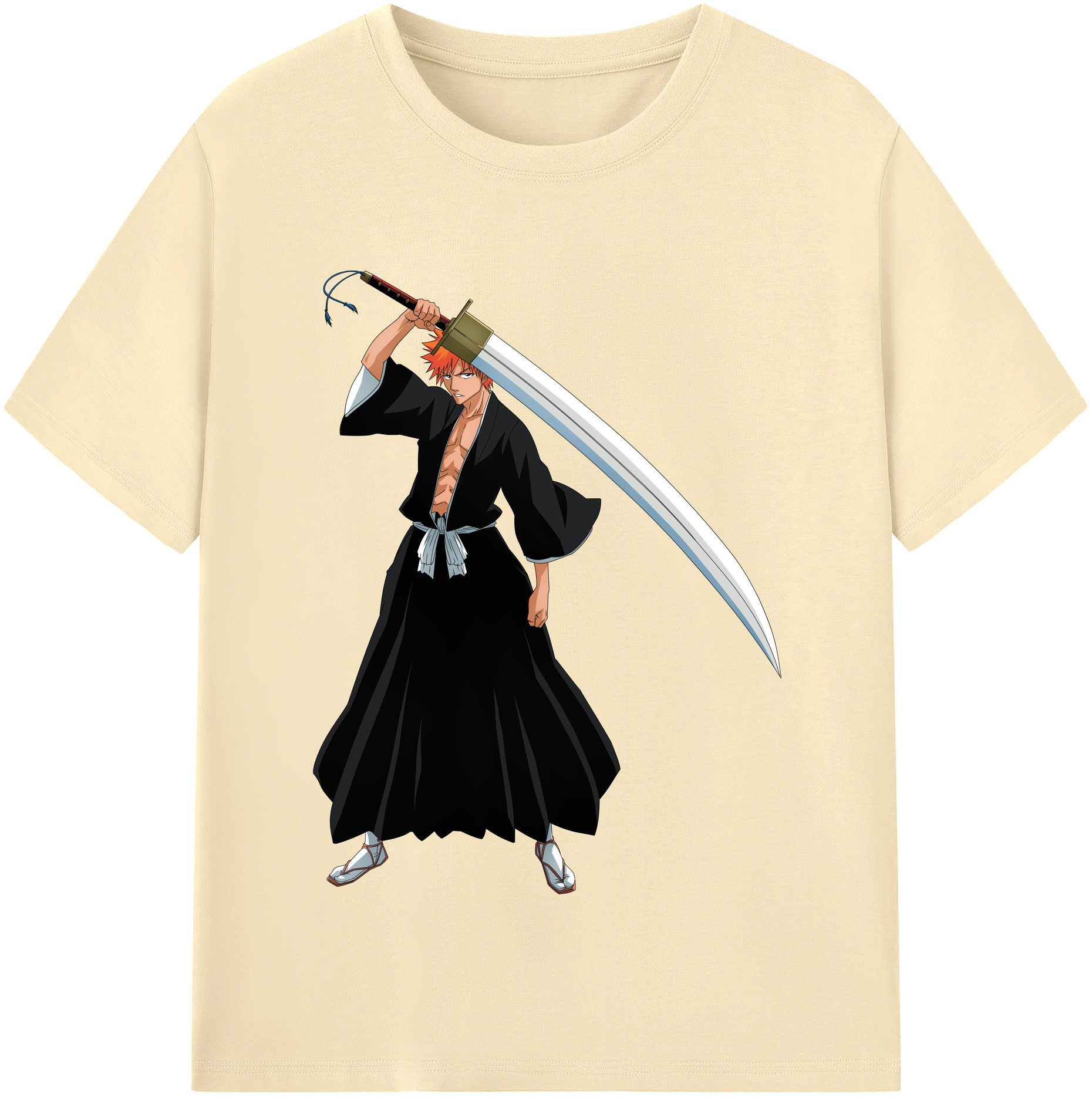 （画像用） ブリーチ 黒崎一護（くろさき いちご）BLEACH Kurosaki Ichigo 綿100％半袖Tシャツ（フロントプリント）
