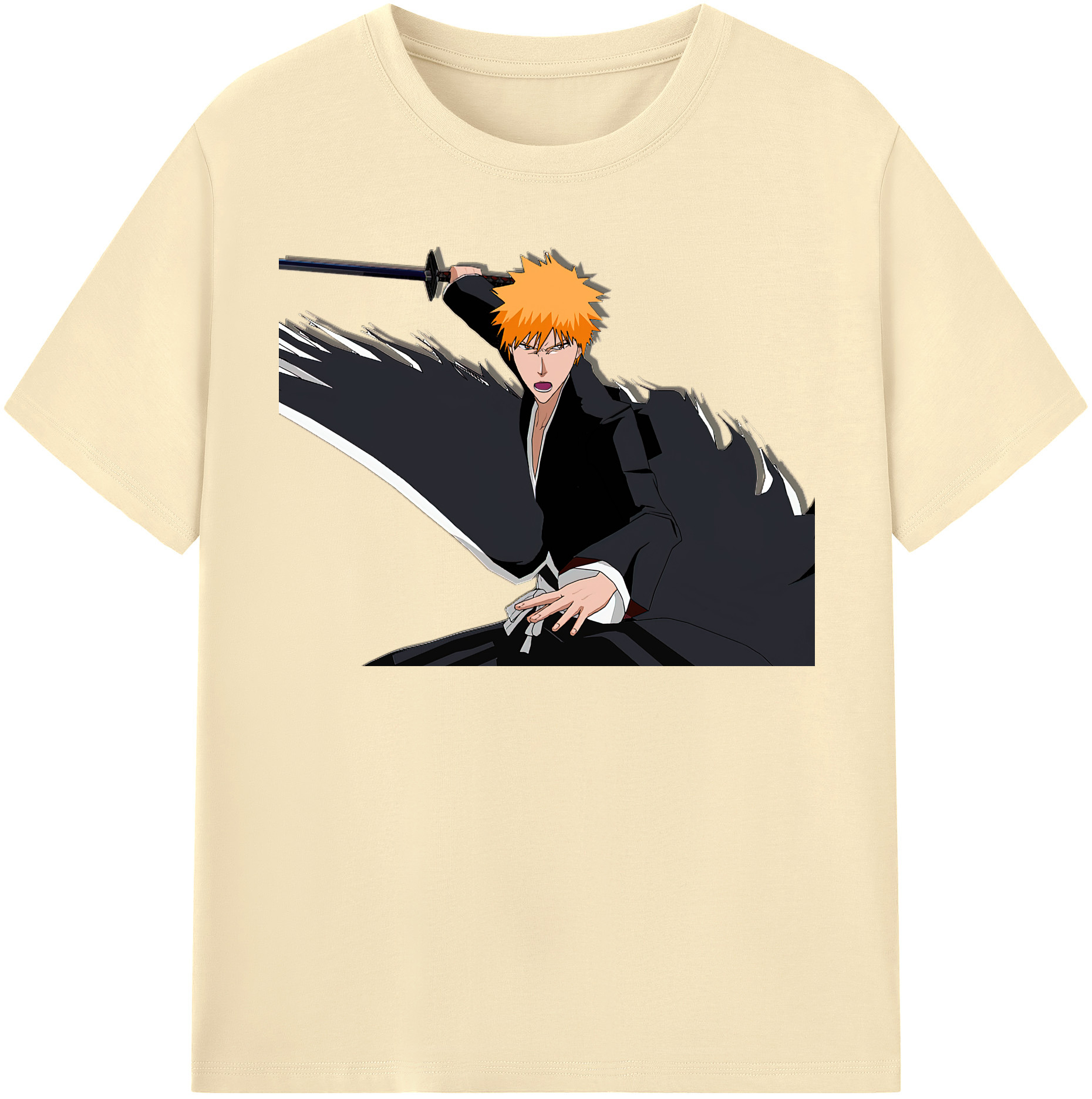 （画像用） ブリーチ 黒崎一護（くろさき いちご）BLEACH Kurosaki Ichigo 綿100％半袖Tシャツ（フロントプリント）