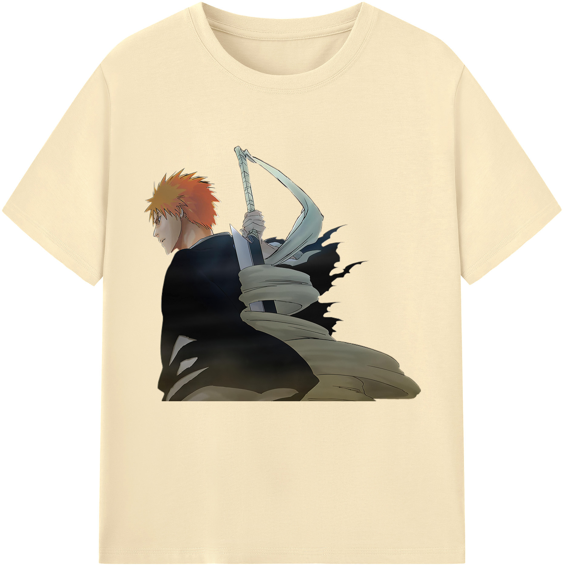 （画像用） ブリーチ 黒崎一護（くろさき いちご）BLEACH Kurosaki Ichigo 綿100％半袖Tシャツ（フロントプリント）
