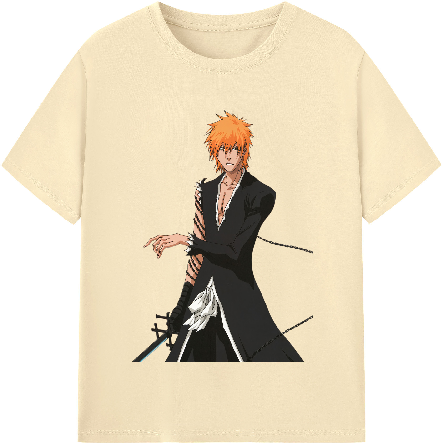 （画像用） ブリーチ 黒崎一護（くろさき いちご）BLEACH Kurosaki Ichigo 綿100％半袖Tシャツ（フロントプリント）