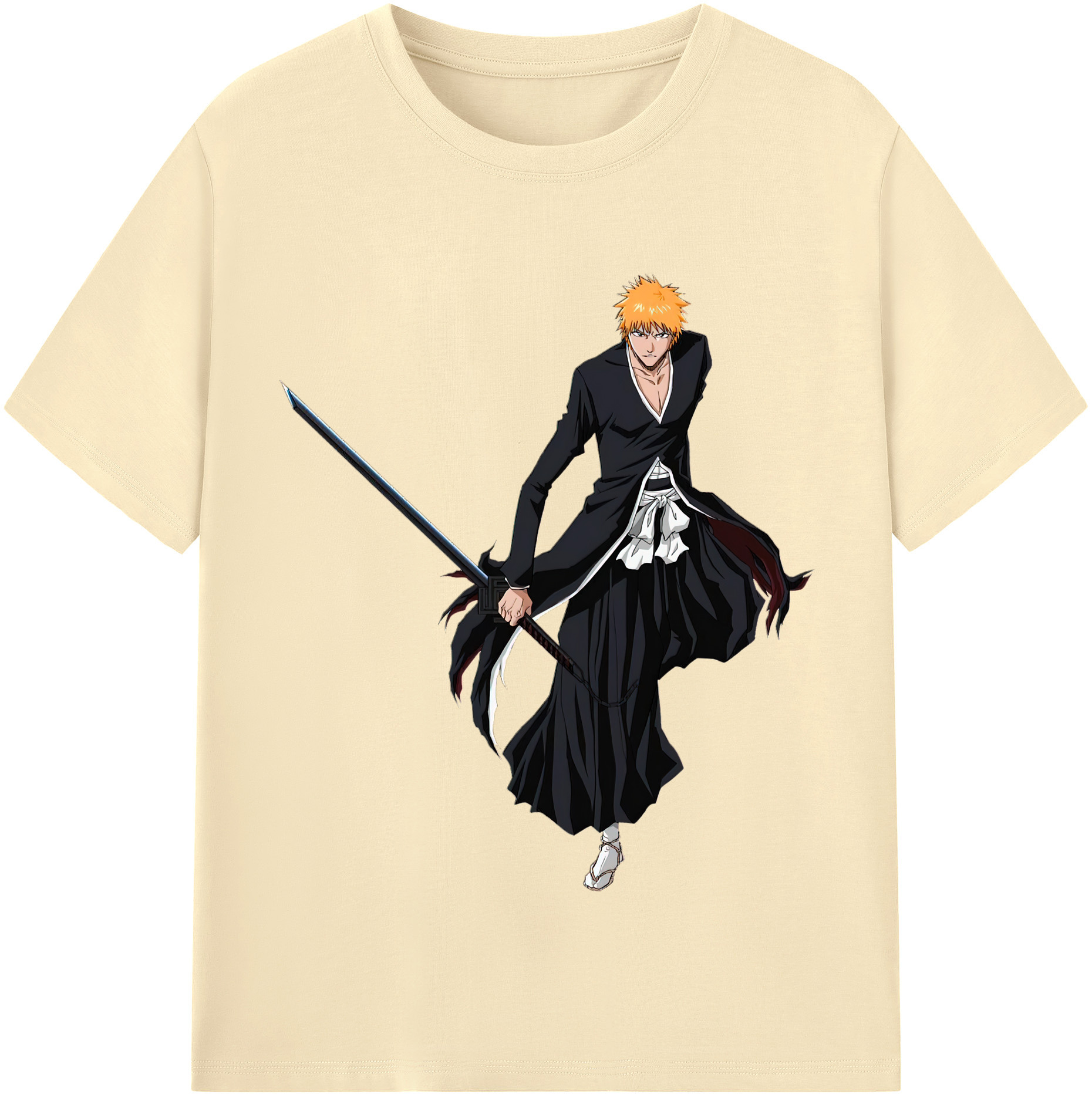 （画像用） ブリーチ 黒崎一護（くろさき いちご）BLEACH Kurosaki Ichigo 綿100％半袖Tシャツ（フロントプリント）