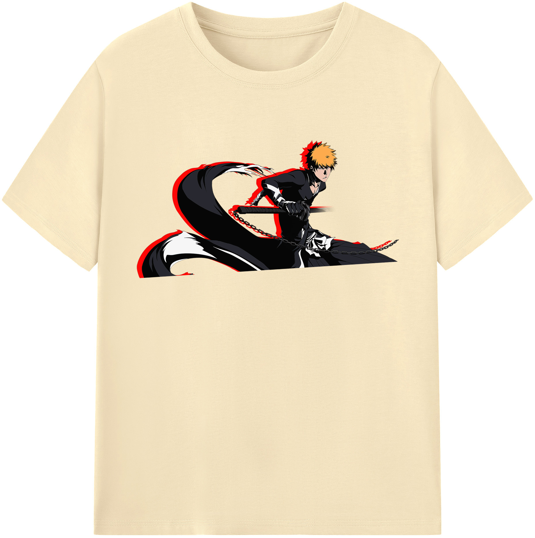 （画像用） ブリーチ 黒崎一護（くろさき いちご）BLEACH Kurosaki Ichigo 綿100％半袖Tシャツ（フロントプリント）