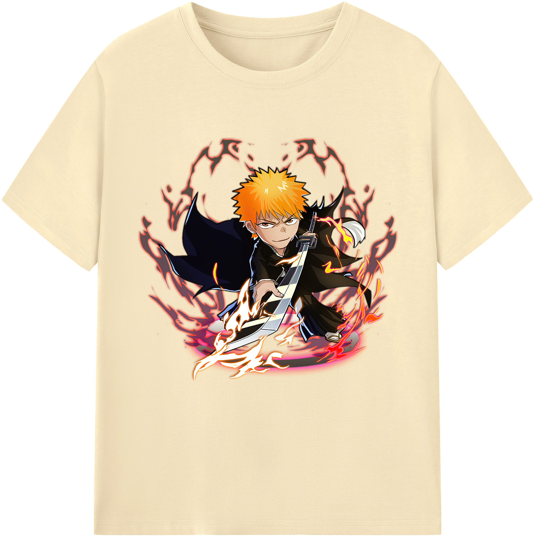 （画像用） ブリーチ 黒崎一護（くろさき いちご）BLEACH Kurosaki Ichigo 綿100％半袖Tシャツ（フロントプリント）