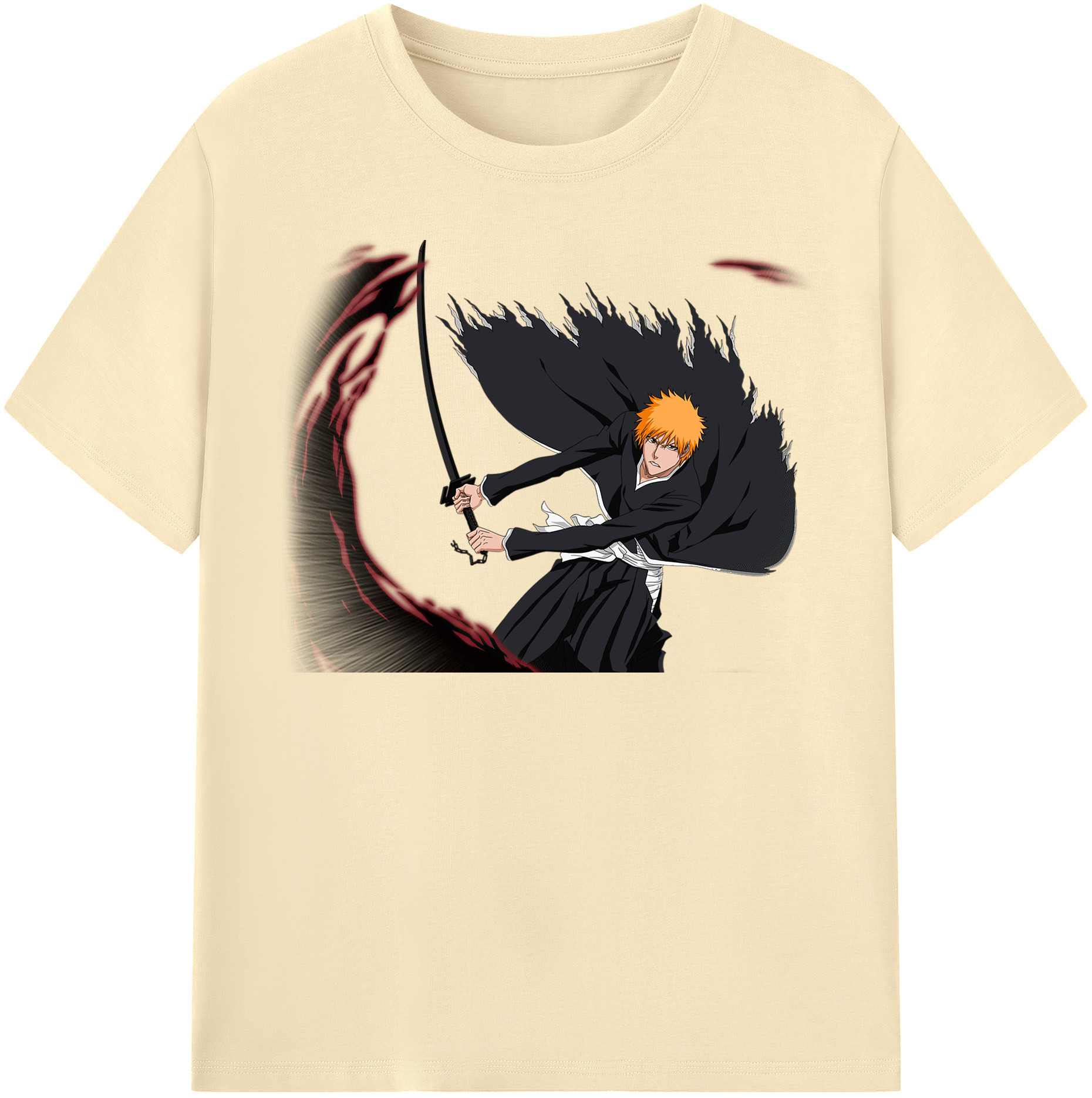 （画像用） ブリーチ 黒崎一護（くろさき いちご）BLEACH Kurosaki Ichigo 綿100％半袖Tシャツ（フロントプリント）