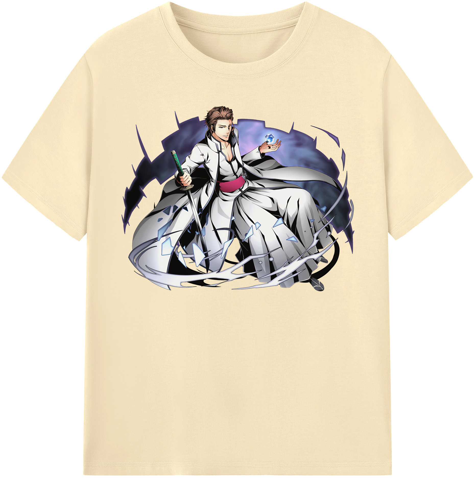 （画像用） ブリーチ 藍染 惣右介（あいぜん そうすけ） BLEACH Aizen Sousuke 綿100％半袖Tシャツ（フロントプリント）