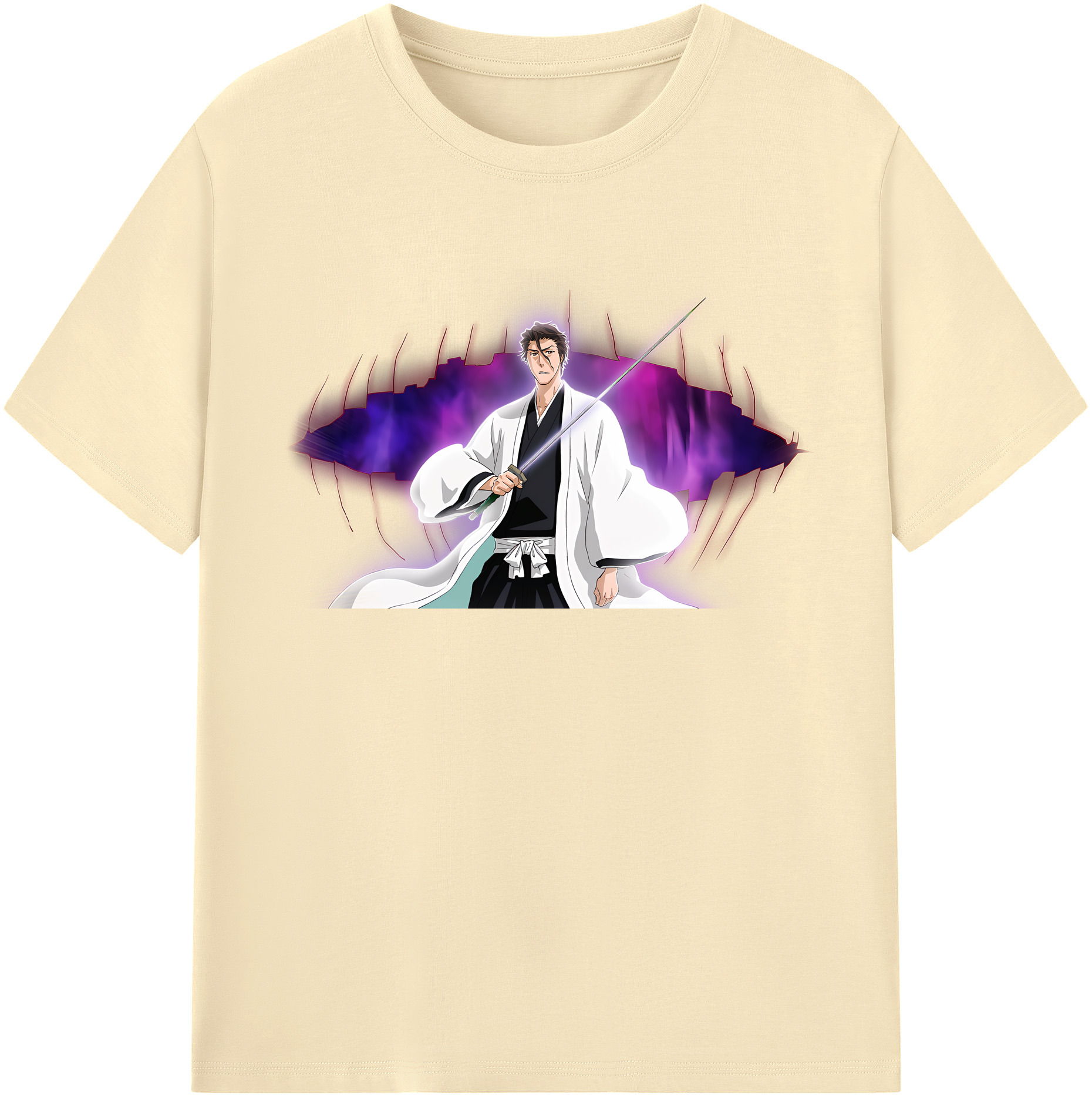 （画像用） ブリーチ 藍染 惣右介（あいぜん そうすけ） BLEACH Aizen Sousuke 綿100％半袖Tシャツ（フロントプリント）