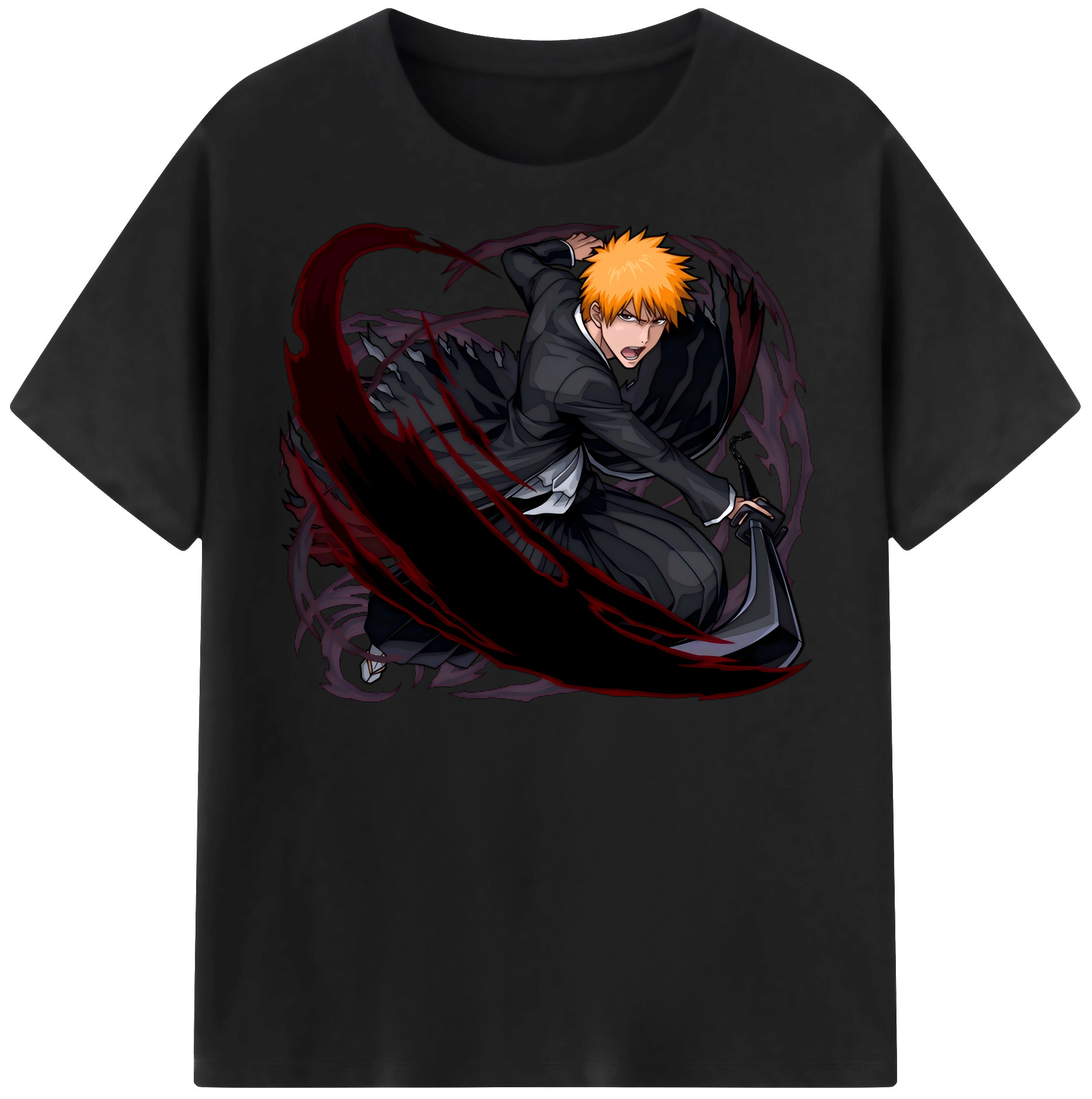 （画像用） ブリーチ 黒崎一護（くろさき いちご）BLEACH Kurosaki Ichigo 綿100％半袖Tシャツ（フロントプリント）