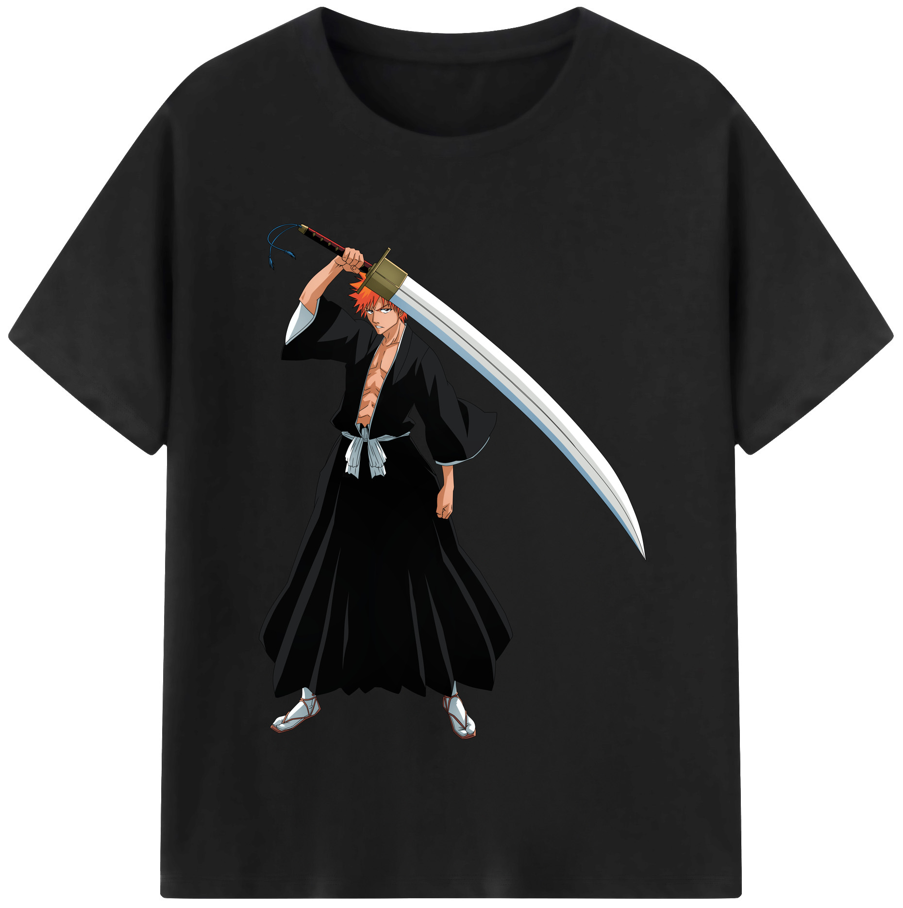 （画像用） ブリーチ 黒崎一護（くろさき いちご）BLEACH Kurosaki Ichigo 綿100％半袖Tシャツ（フロントプリント）