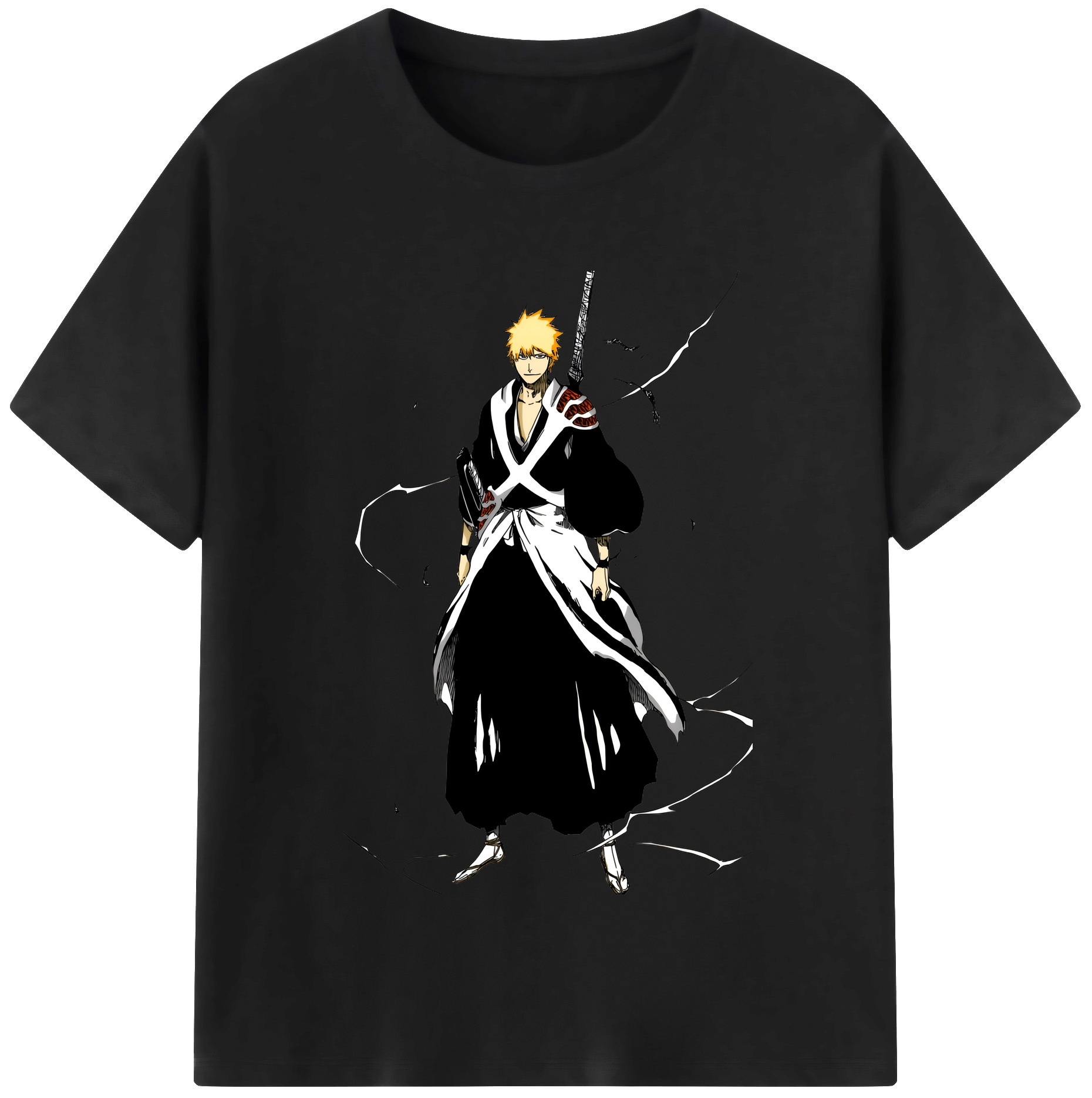 （画像用） ブリーチ 黒崎一護（くろさき いちご）BLEACH Kurosaki Ichigo 綿100％半袖Tシャツ（フロントプリント）