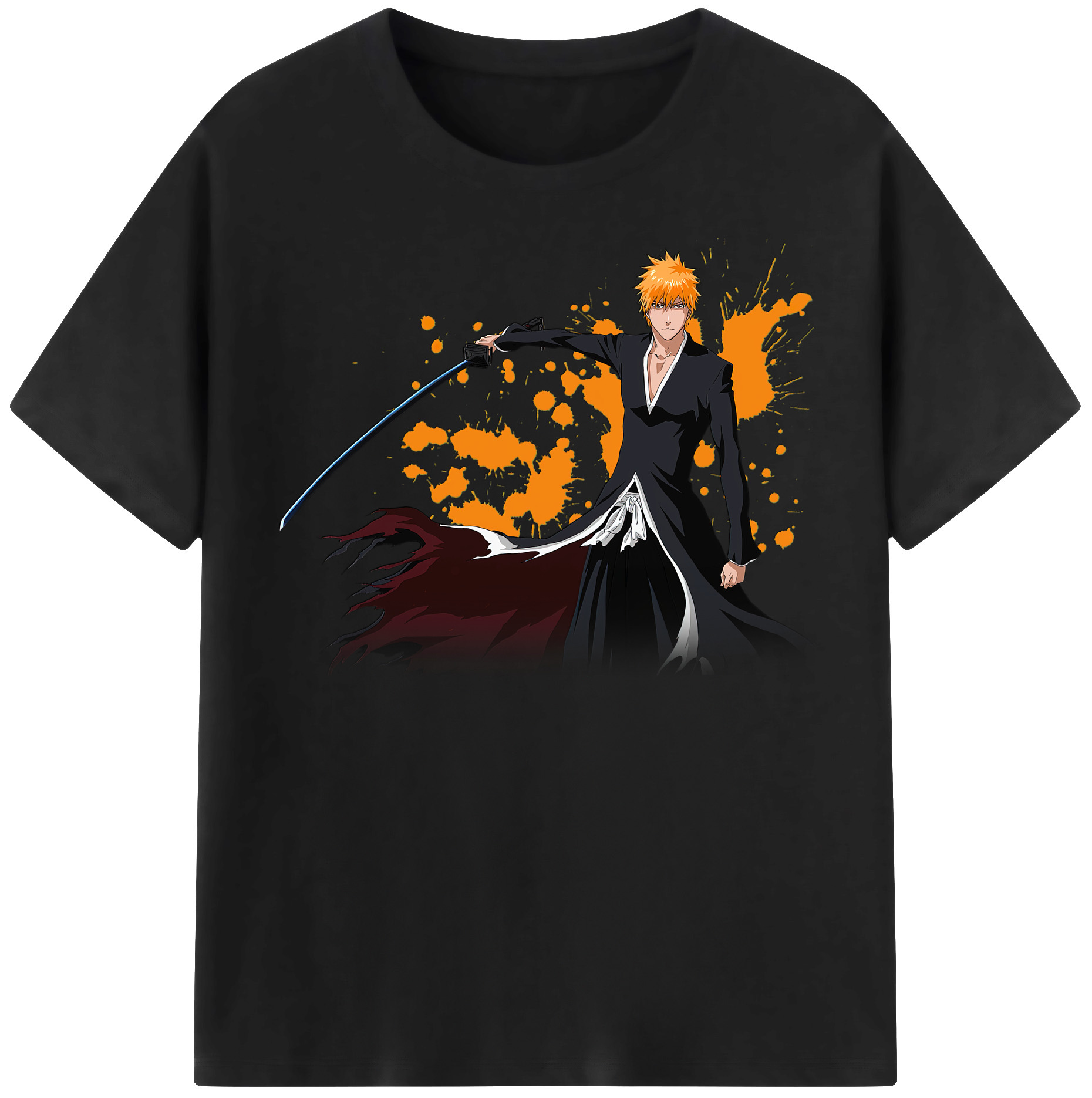 （画像用） ブリーチ 黒崎一護（くろさき いちご）BLEACH Kurosaki Ichigo 綿100％半袖Tシャツ（フロントプリント）