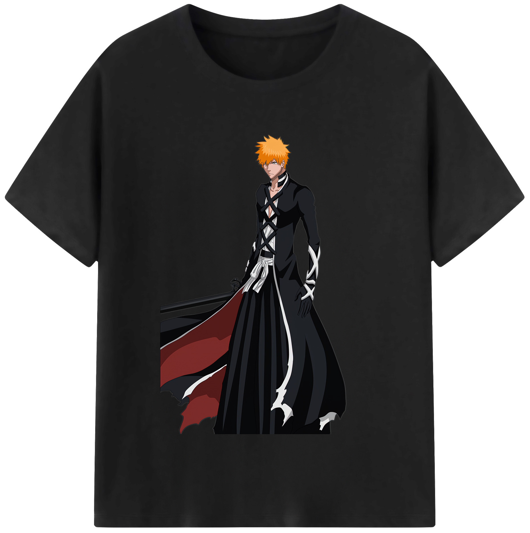 （画像用） ブリーチ 黒崎一護（くろさき いちご）BLEACH Kurosaki Ichigo 綿100％半袖Tシャツ（フロントプリント）