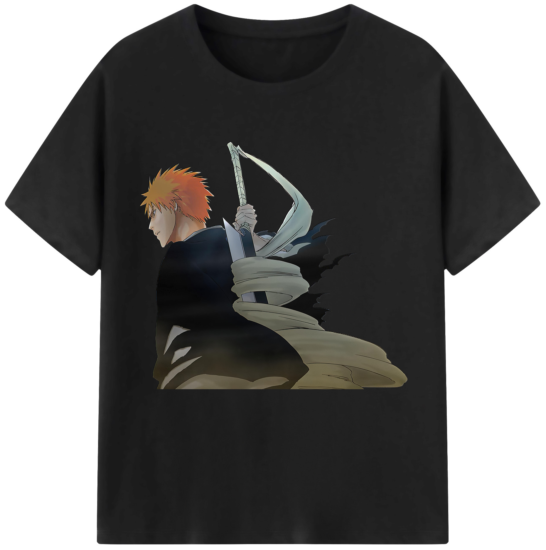 （画像用） ブリーチ 黒崎一護（くろさき いちご）BLEACH Kurosaki Ichigo 綿100％半袖Tシャツ（フロントプリント）