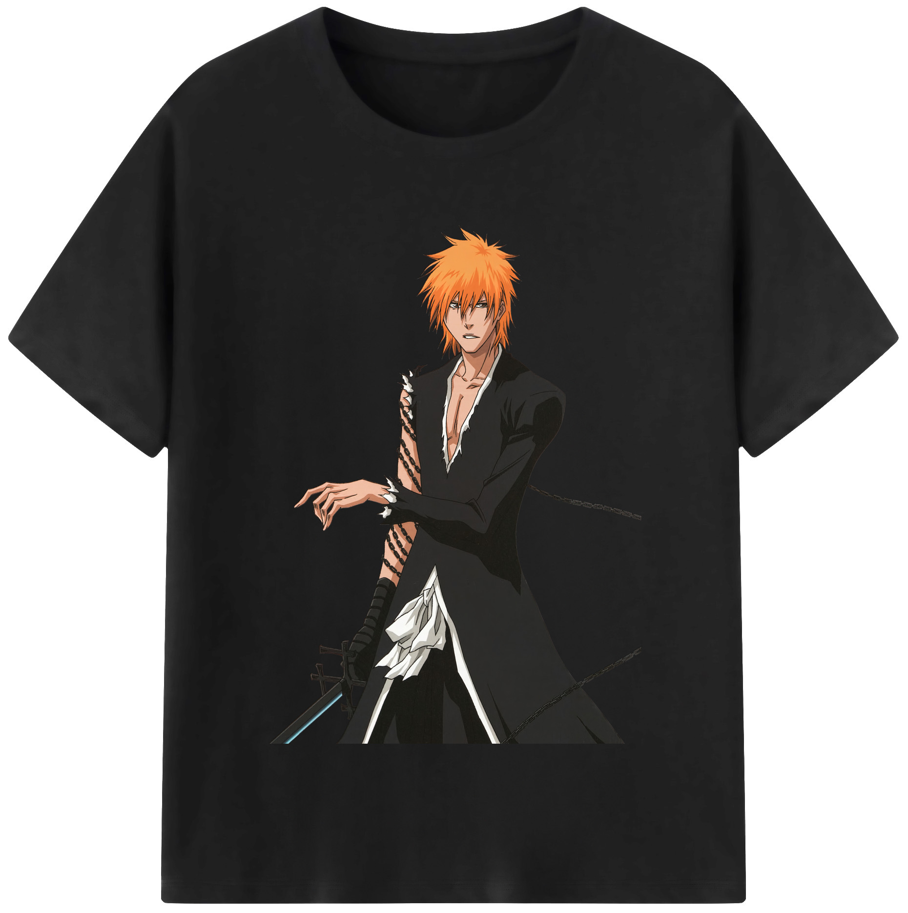 （画像用） ブリーチ 黒崎一護（くろさき いちご）BLEACH Kurosaki Ichigo 綿100％半袖Tシャツ（フロントプリント）