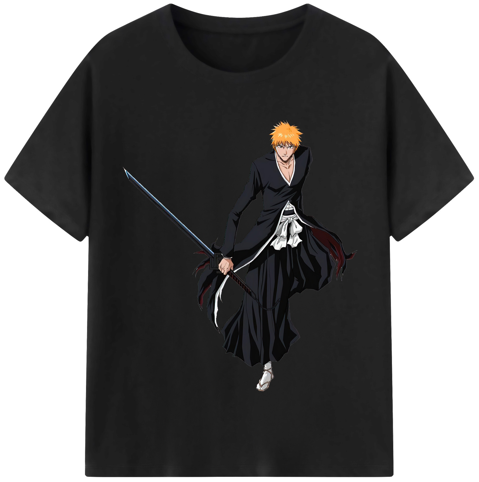 （画像用） ブリーチ 黒崎一護（くろさき いちご）BLEACH Kurosaki Ichigo 綿100％半袖Tシャツ（フロントプリント）