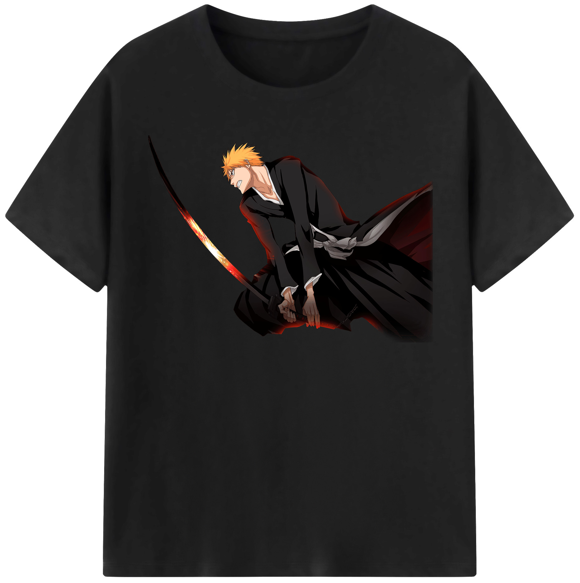 （画像用） ブリーチ 黒崎一護（くろさき いちご）BLEACH Kurosaki Ichigo 綿100％半袖Tシャツ（フロントプリント）