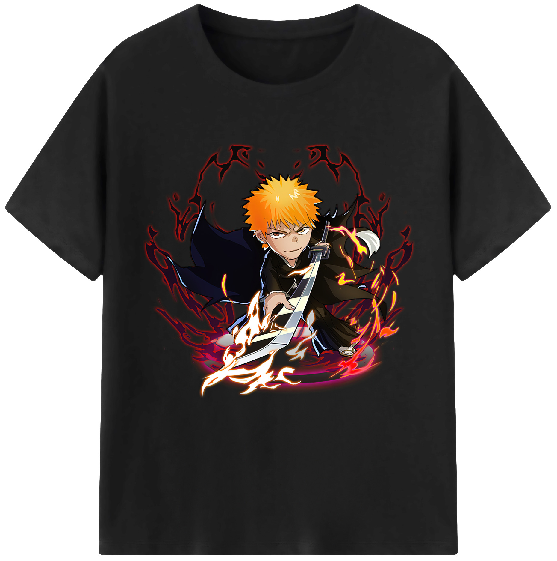 （画像用） ブリーチ 黒崎一護（くろさき いちご）BLEACH Kurosaki Ichigo 綿100％半袖Tシャツ（フロントプリント）