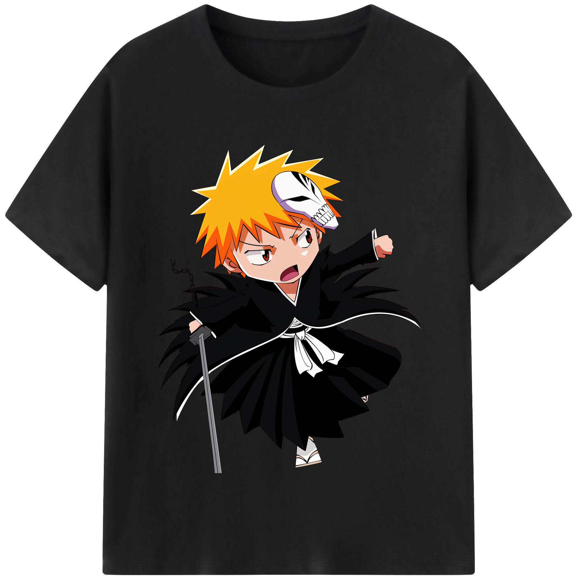 （画像用） ブリーチ 黒崎一護（くろさき いちご）BLEACH Kurosaki Ichigo 綿100％半袖Tシャツ（フロントプリント）