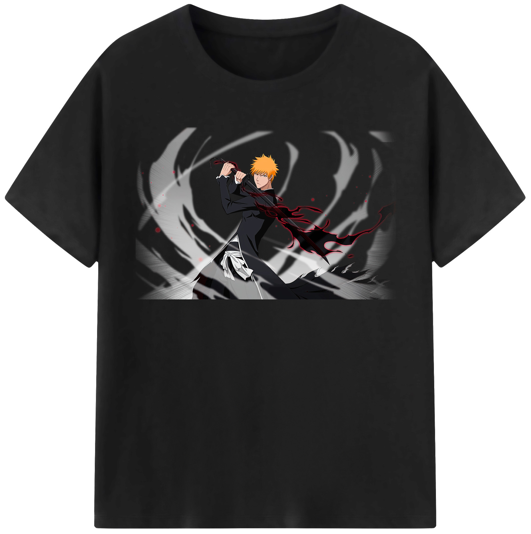 （画像用） ブリーチ 黒崎一護（くろさき いちご）BLEACH Kurosaki Ichigo 綿100％半袖Tシャツ（フロントプリント）