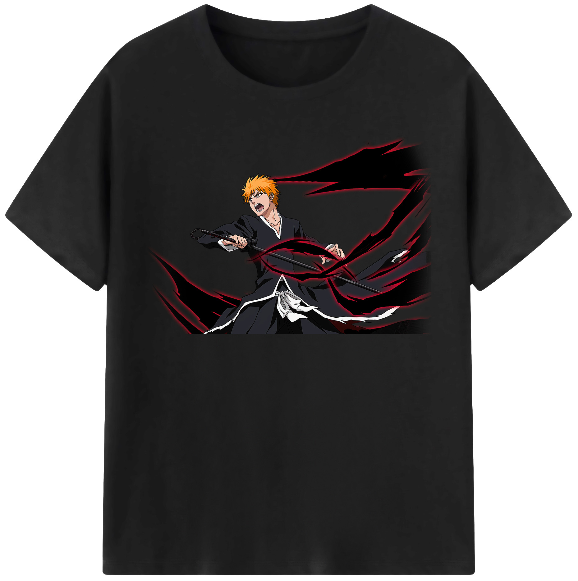（画像用） ブリーチ 黒崎一護（くろさき いちご）BLEACH Kurosaki Ichigo 綿100％半袖Tシャツ（フロントプリント）