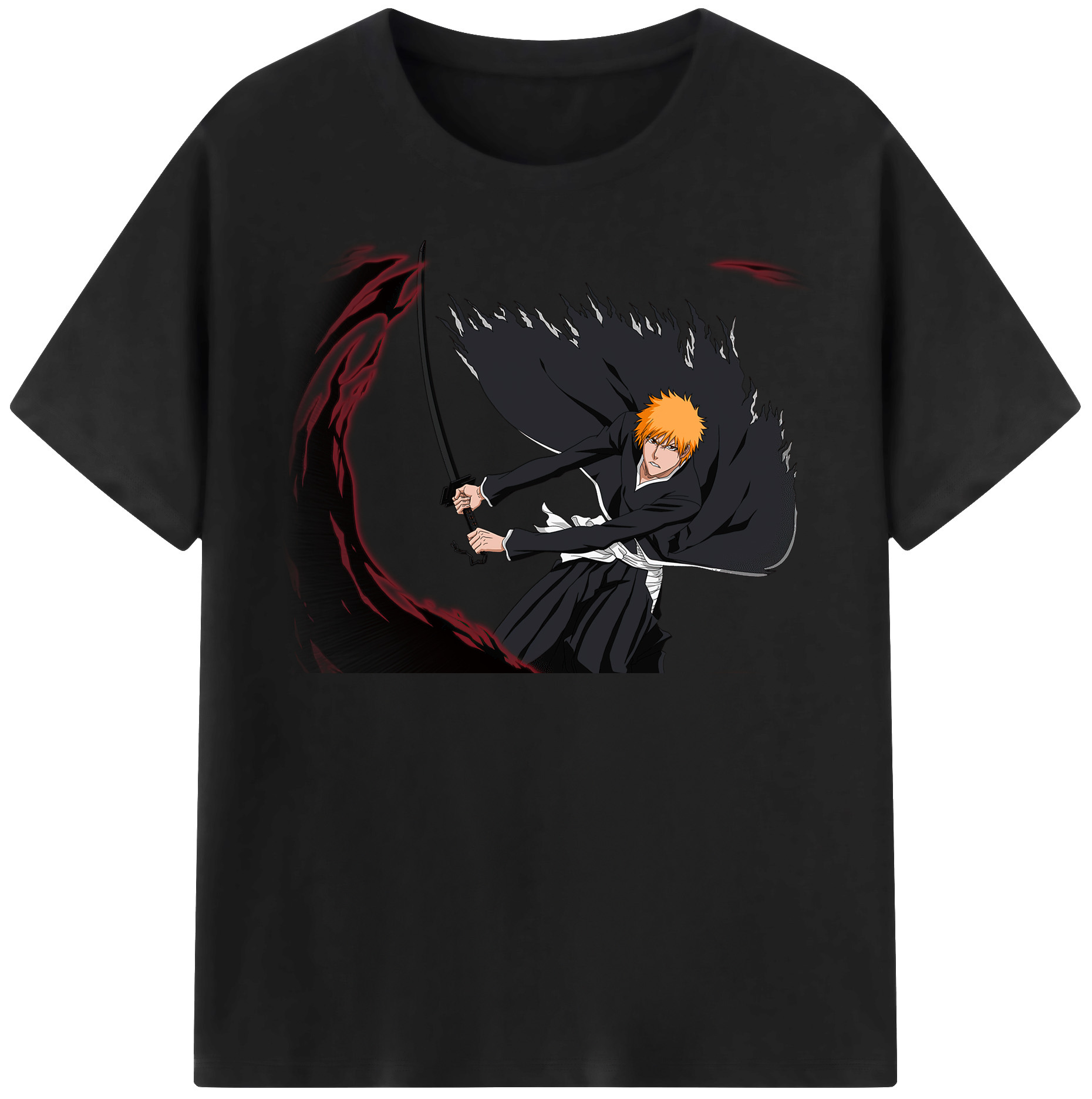 （画像用） ブリーチ 黒崎一護（くろさき いちご）BLEACH Kurosaki Ichigo 綿100％半袖Tシャツ（フロントプリント）