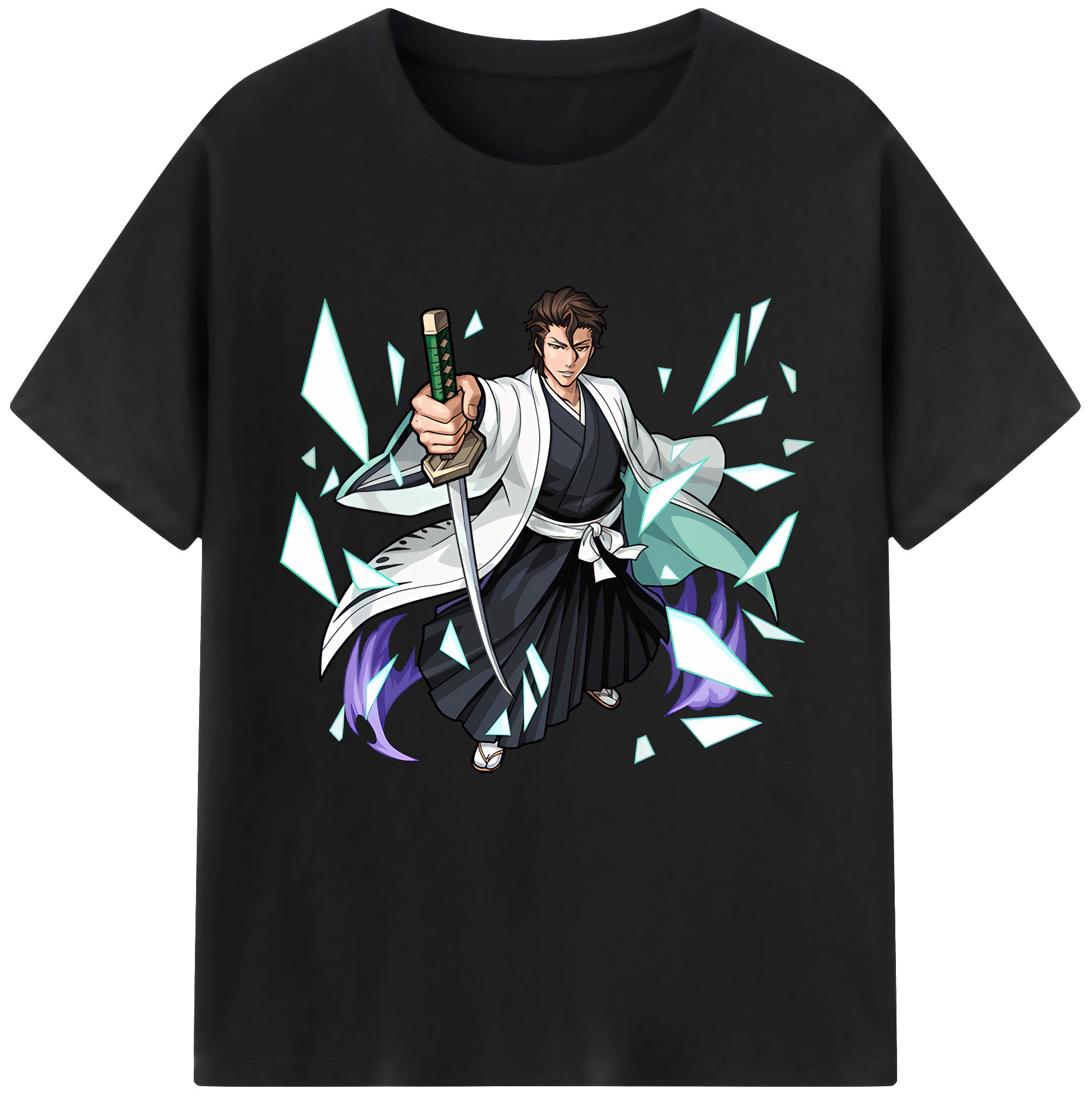 （画像用） ブリーチ 藍染 惣右介（あいぜん そうすけ） BLEACH Aizen Sousuke 綿100％半袖Tシャツ（フロントプリント）